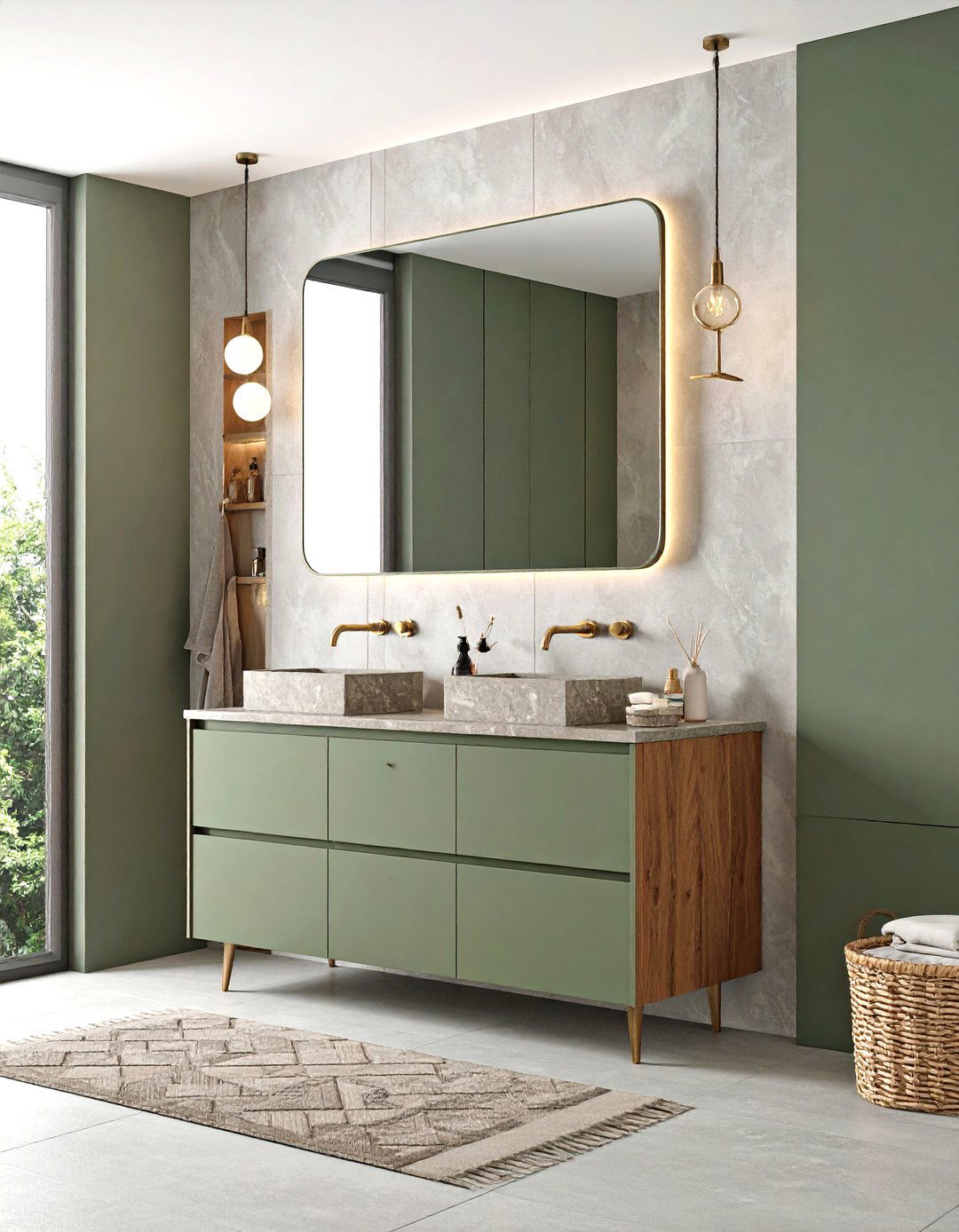 Olive Gray Green Vanity Bathroom for Neutral Aficionados - 25 bathroom with green vanity