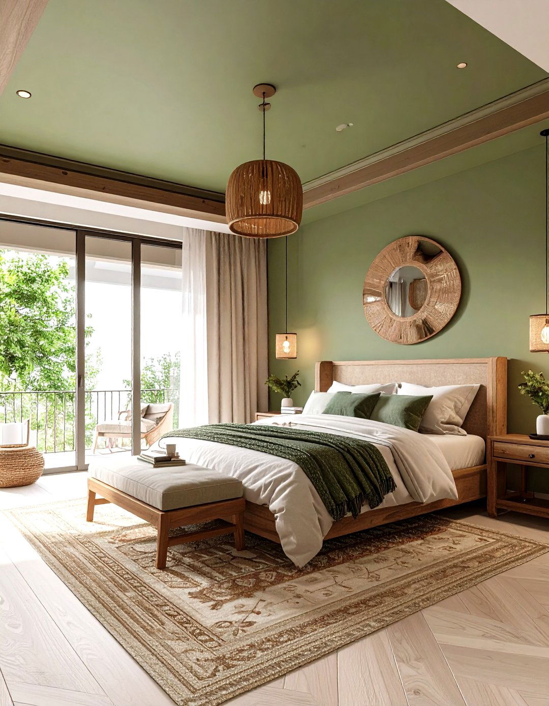 Olive Green Ceiling for Enveloped Feel - 25 olive green bedroom ideas