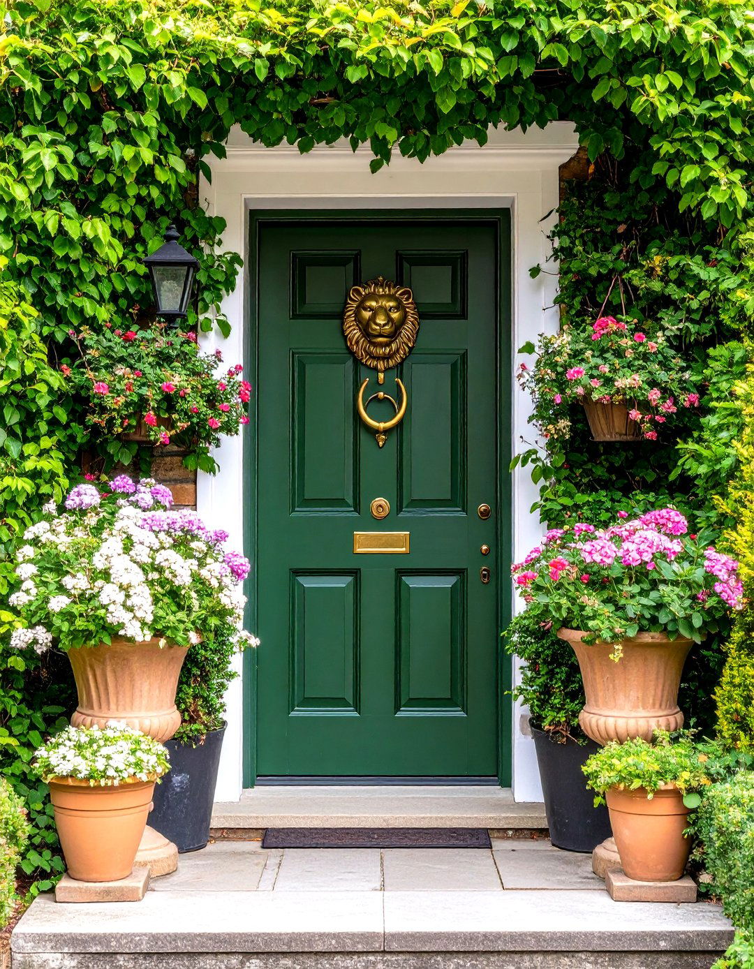 Olive Green Front Door Featuring a Vintage Door Knocker - 25 olive green front door ideas