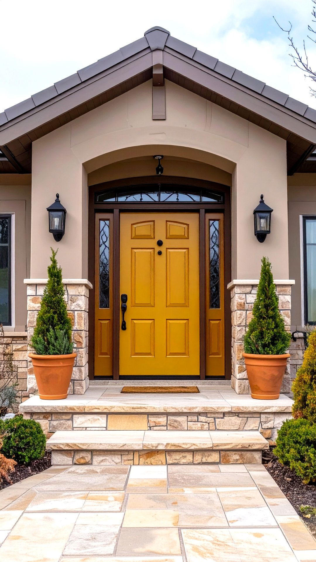 Olive Green Front Door Offers Organic Accent to Brown House - 25 brown house front door colors