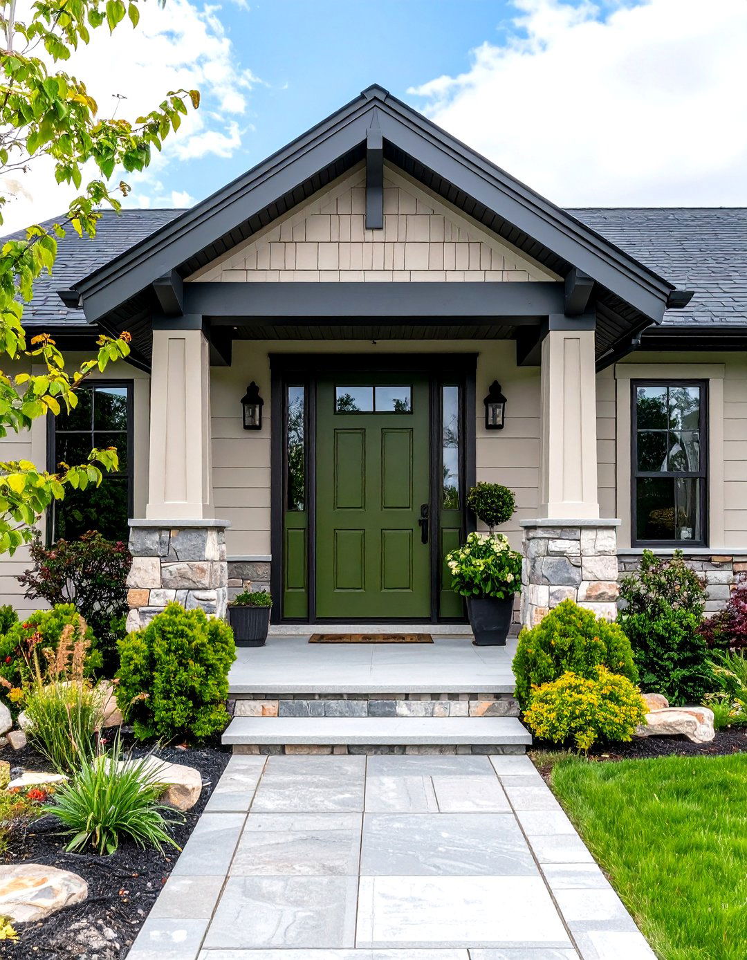 Olive Green Front Door under Dark Roof Light Siding - 25 olive green front door ideas