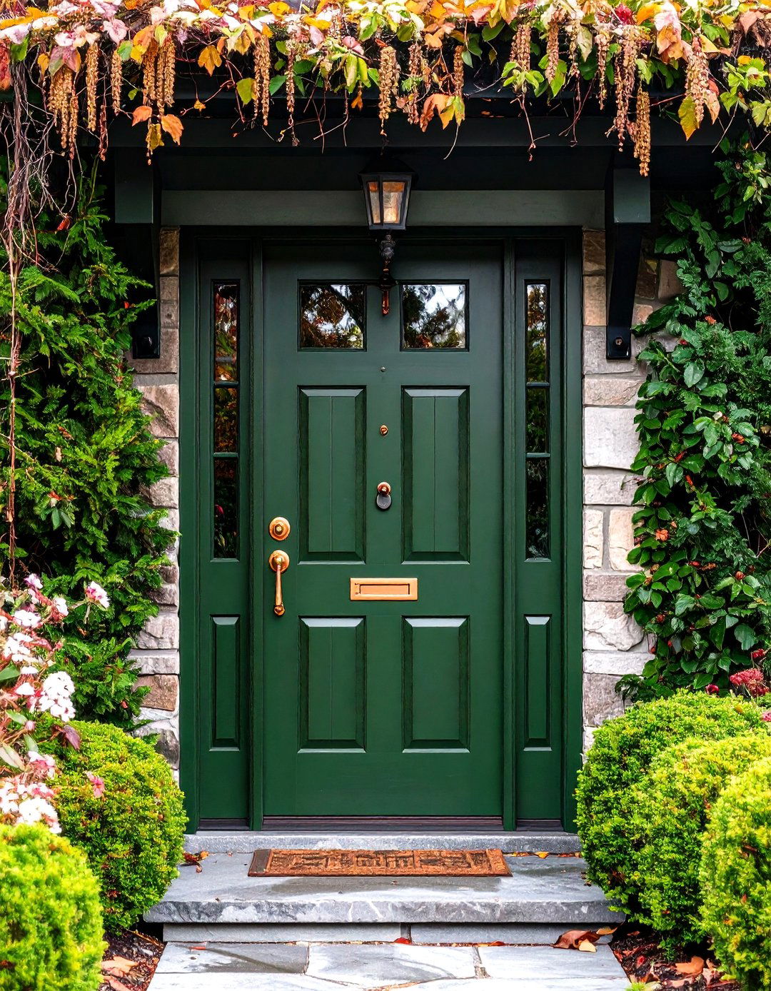 Olive Green Front Door with Warm Copper Hardware - 25 olive green front door ideas