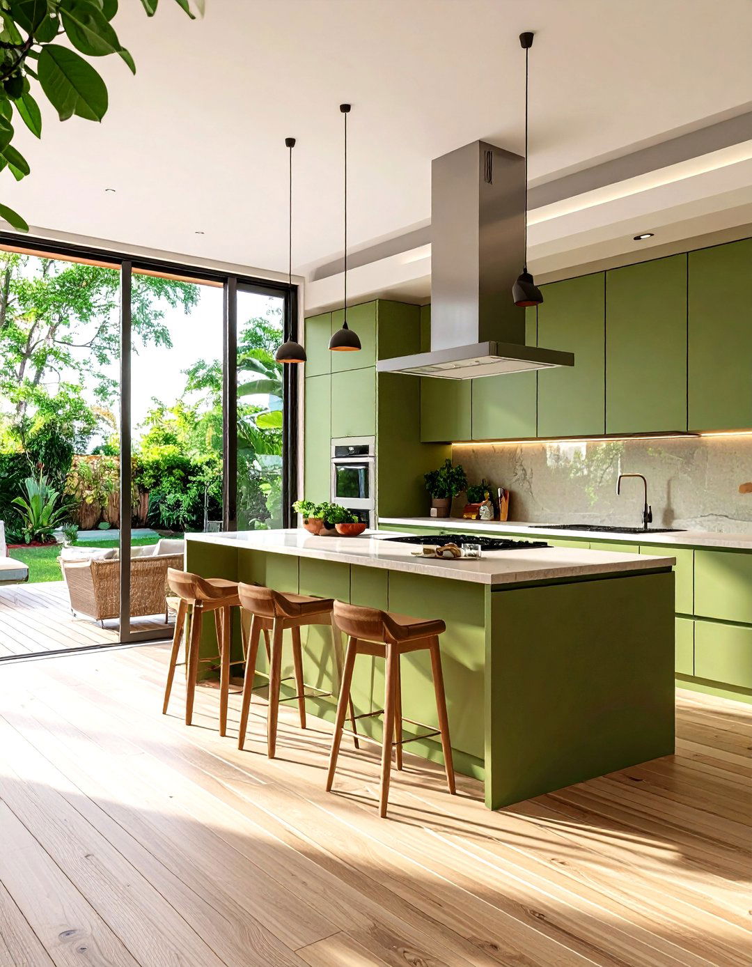 Olive Green Indoor Outdoor Hybrid Kitchen - 25 olive green kitchens