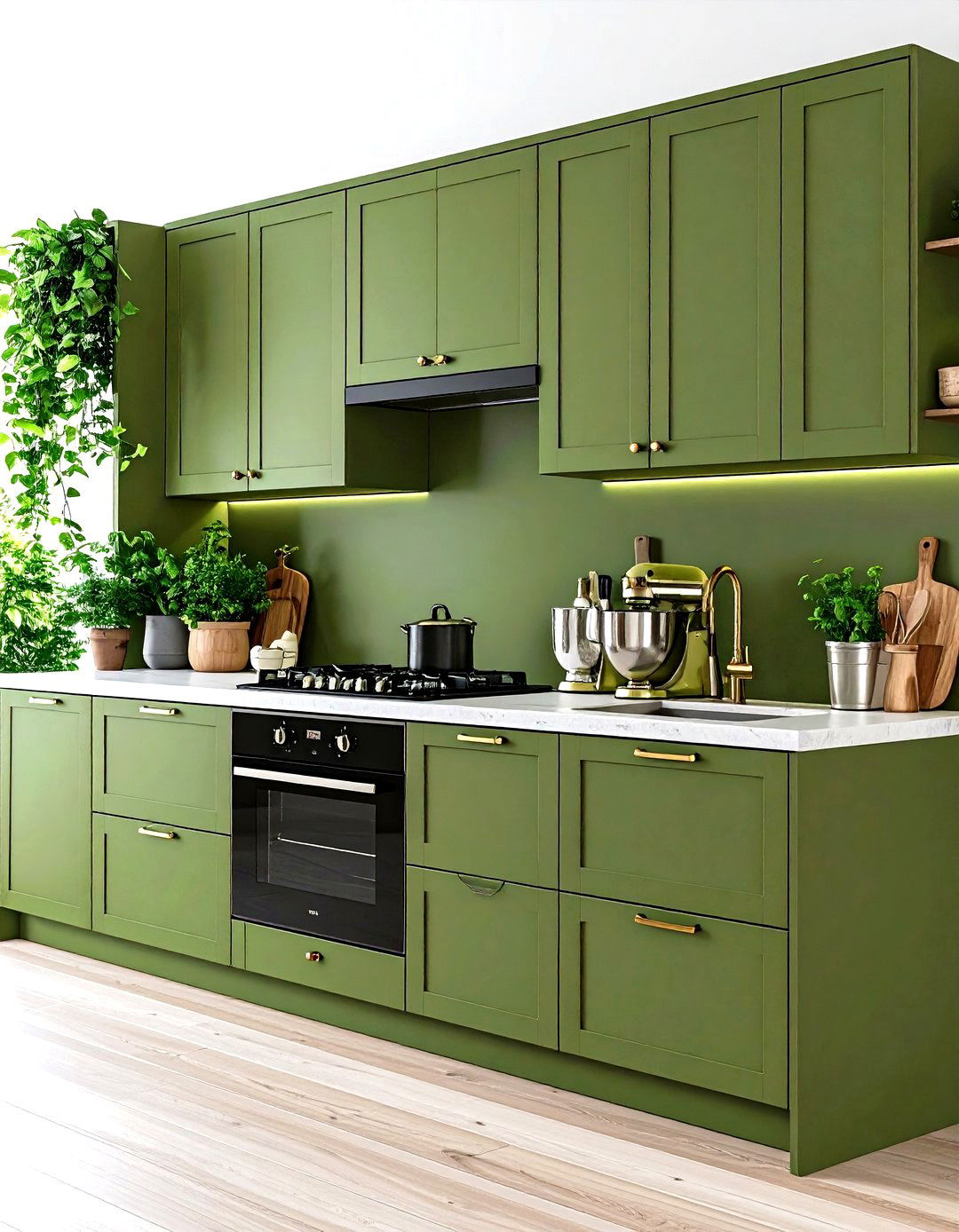 Olive Green Kitchen with Integrated Appliances - 25 olive green kitchens
