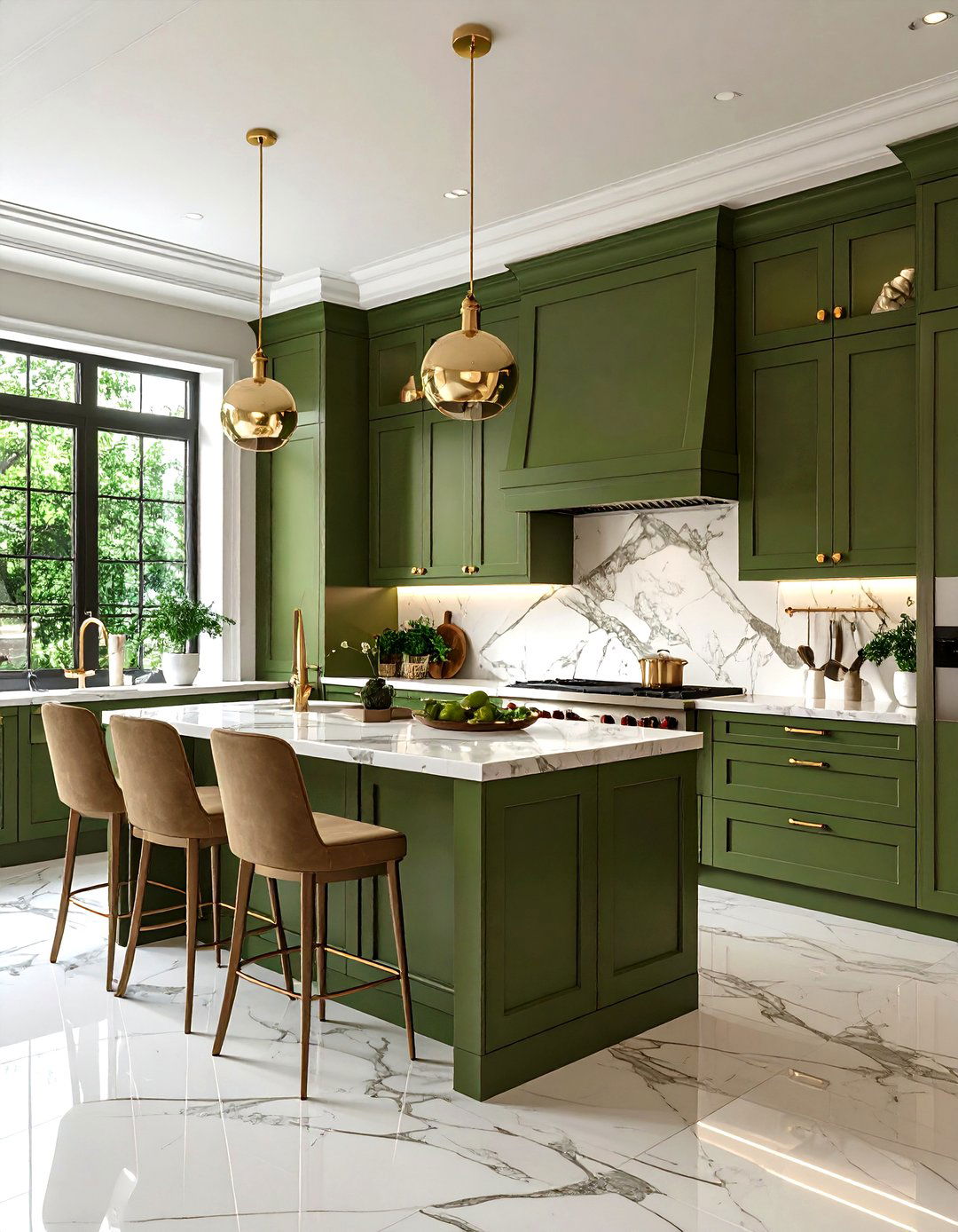 Olive Green Kitchen with Marble Backsplash Luxe - 25 olive green kitchens