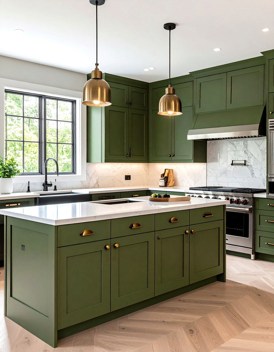 Olive Green Kitchen with Mixed Metal Hardware - 25 olive green kitchens
