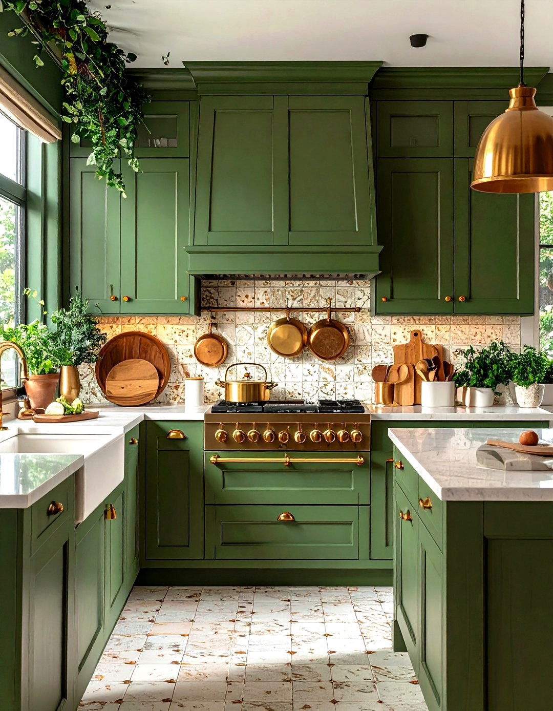 Olive Green Kitchen with Textured Zellige Tiles - 25 olive green kitchens