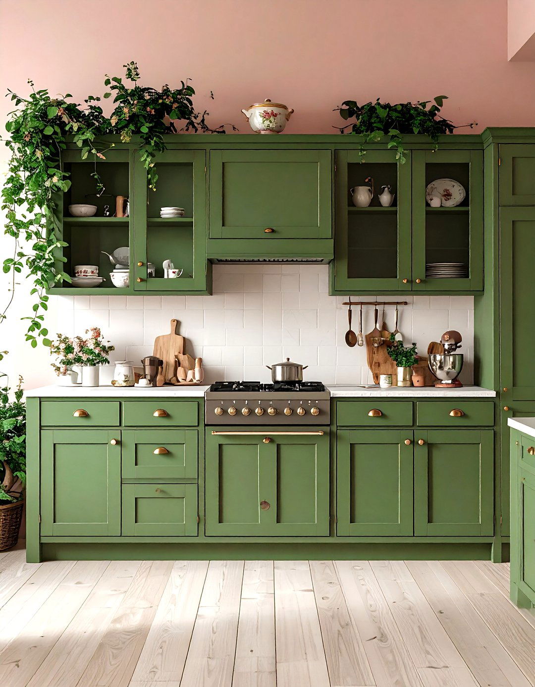 Olive Green Kitchen with Vintage Accents - 25 olive green kitchens