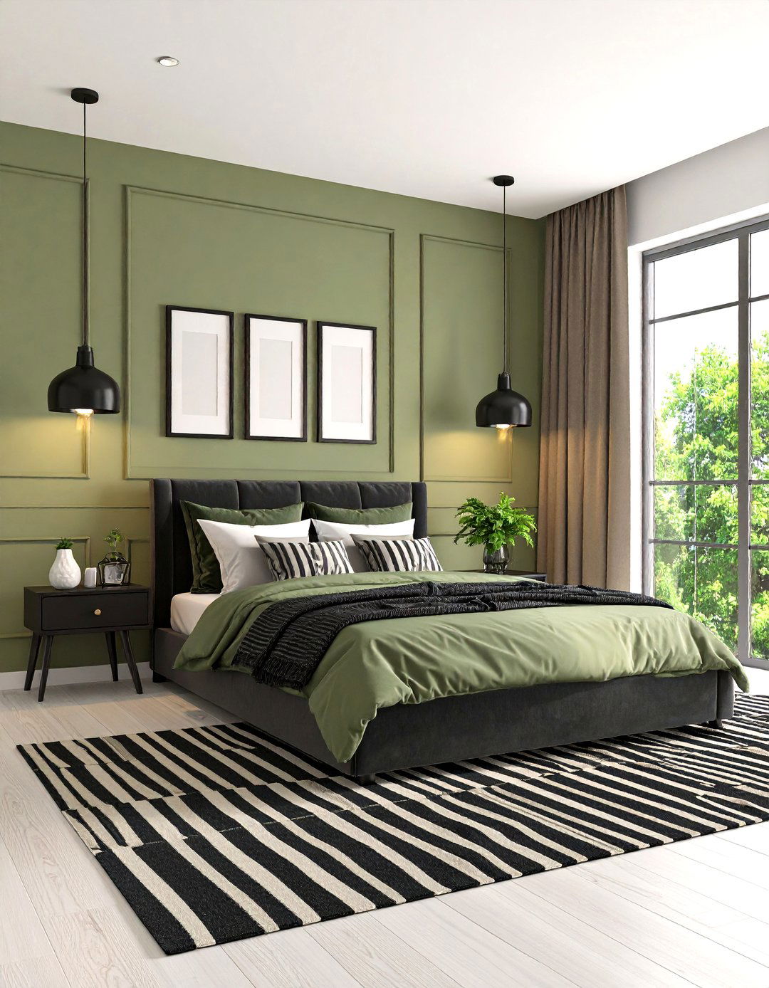 Olive Green and Black Modern Edge - 25 olive green bedroom ideas