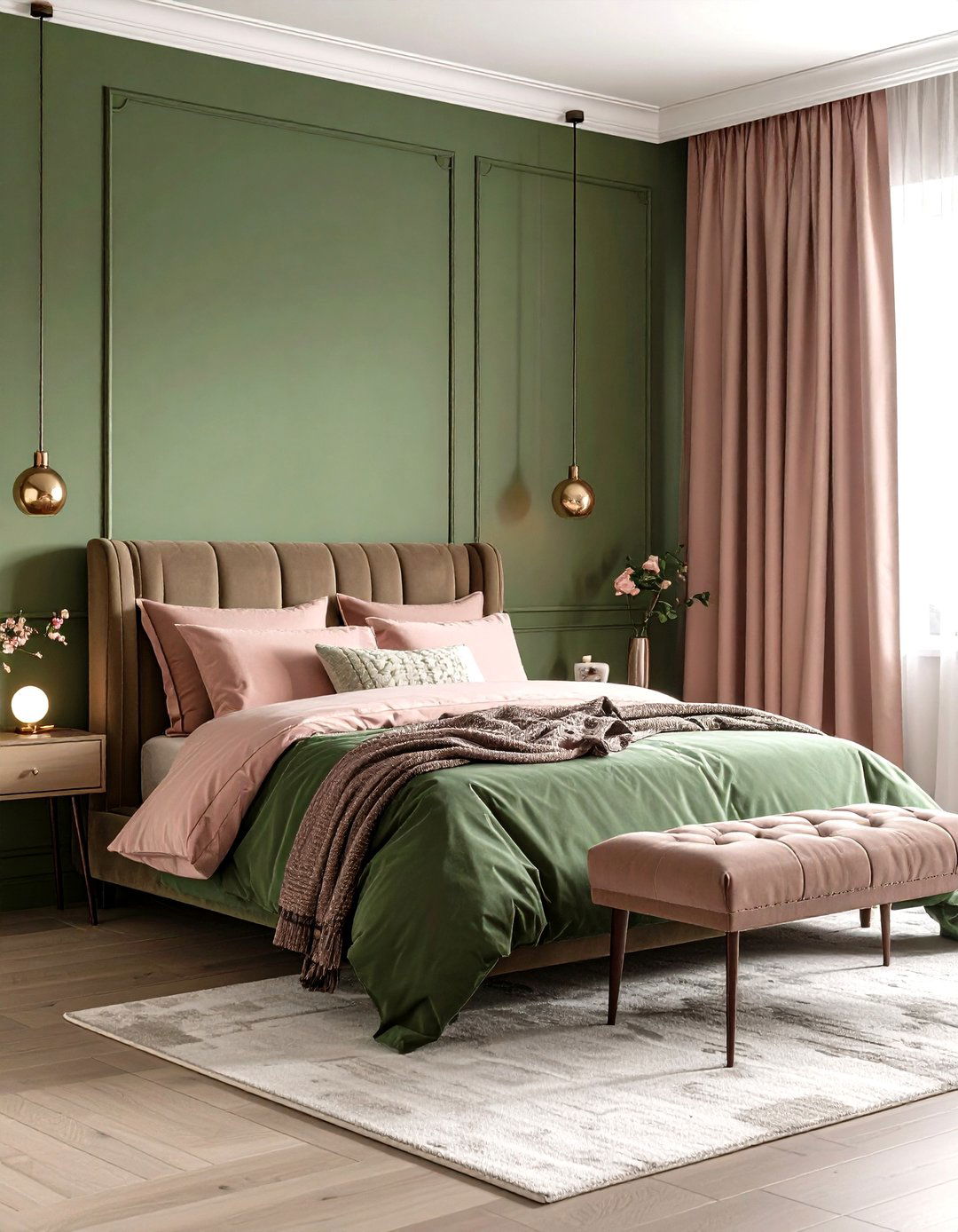 Olive Green and Blush Pink Contrast - 25 olive green bedroom ideas