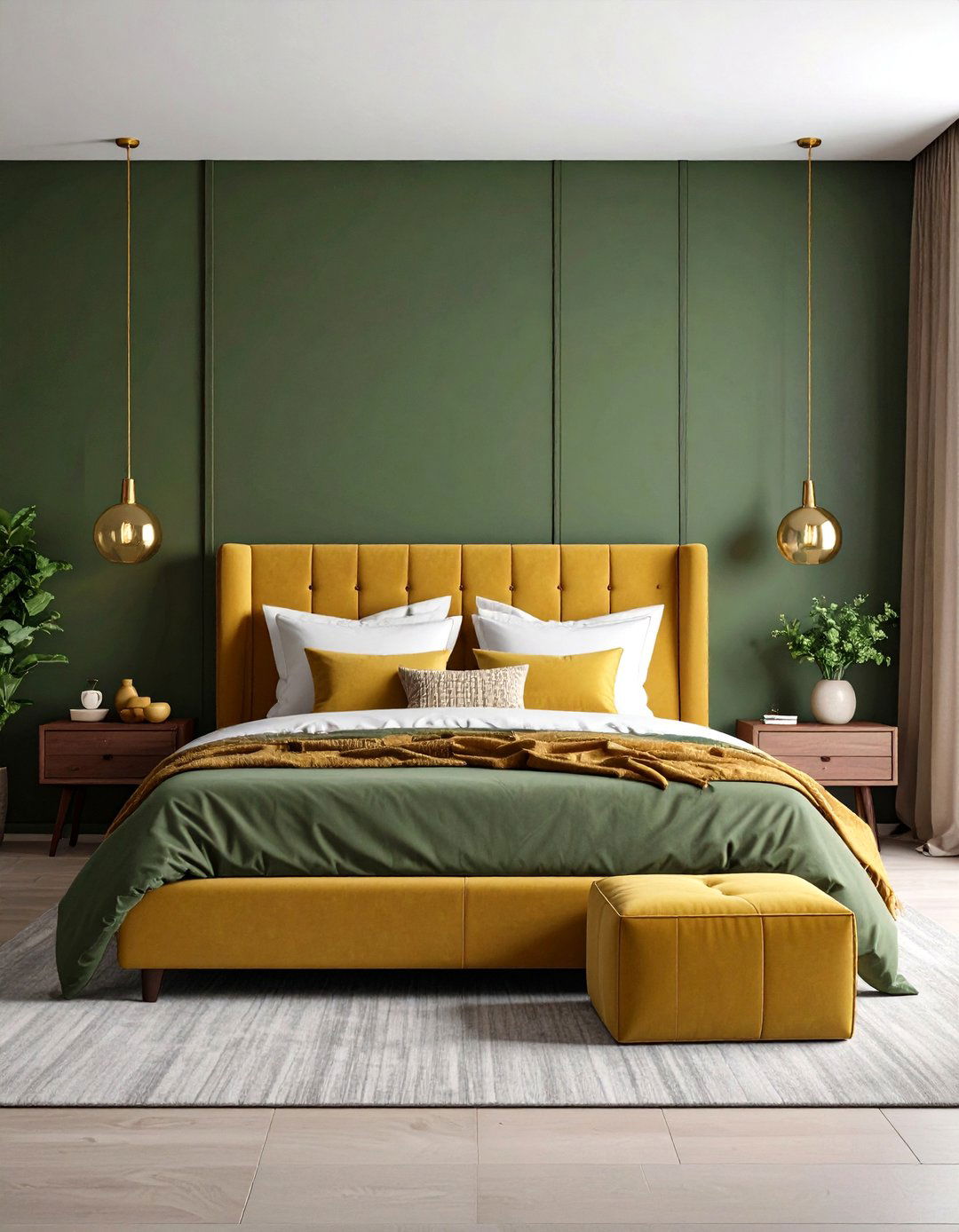 Olive Green and Mustard Accents - 25 olive green bedroom ideas