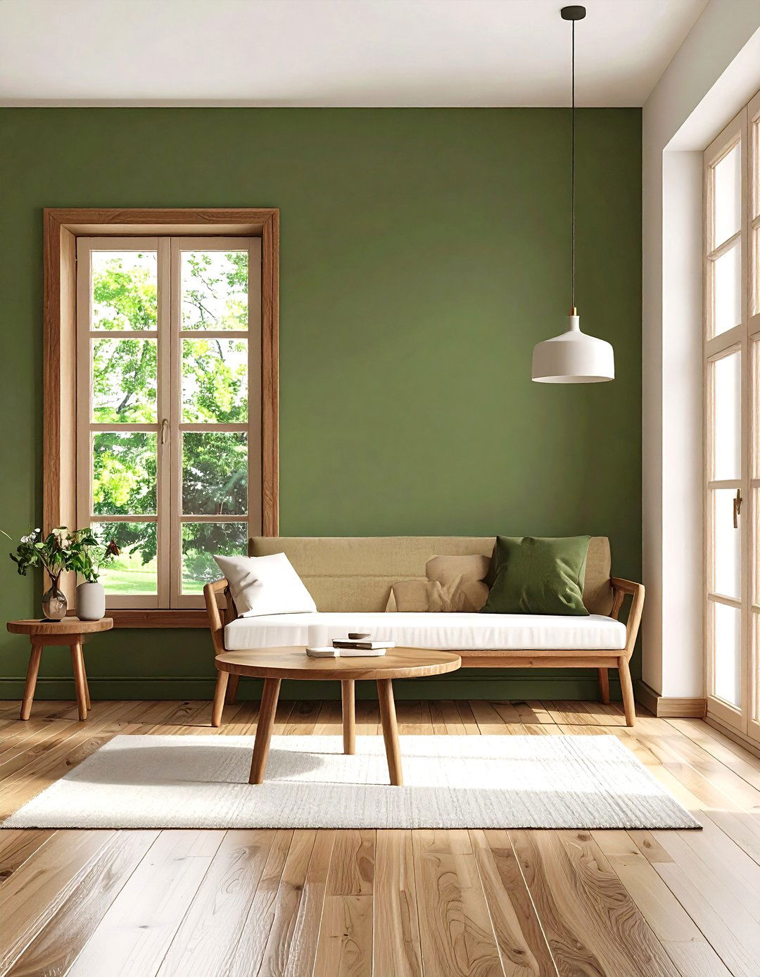 Olive Green and Natural Wood Harmony - 25 olive green room ideas