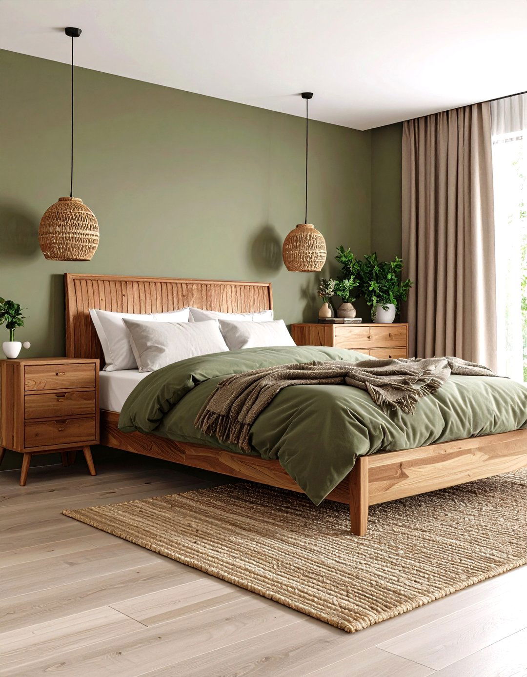 Olive Green and Natural Wood Harmony - 25 olive green bedroom ideas