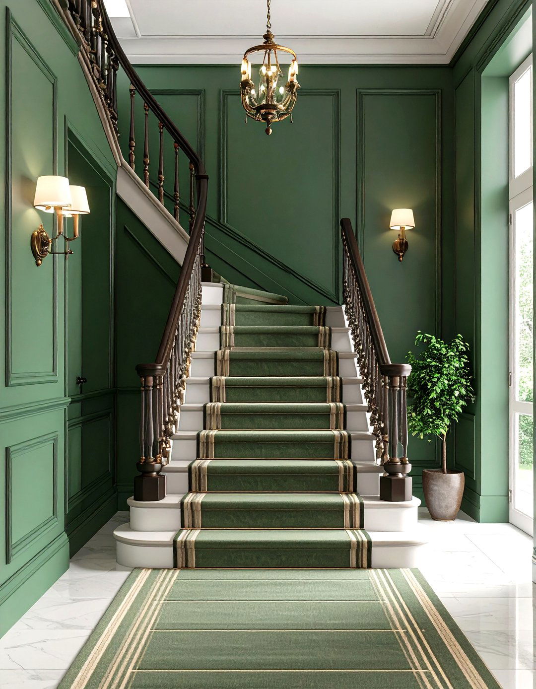 Olive Striped Runner in a Green Hallway - 25 green hallway ideas