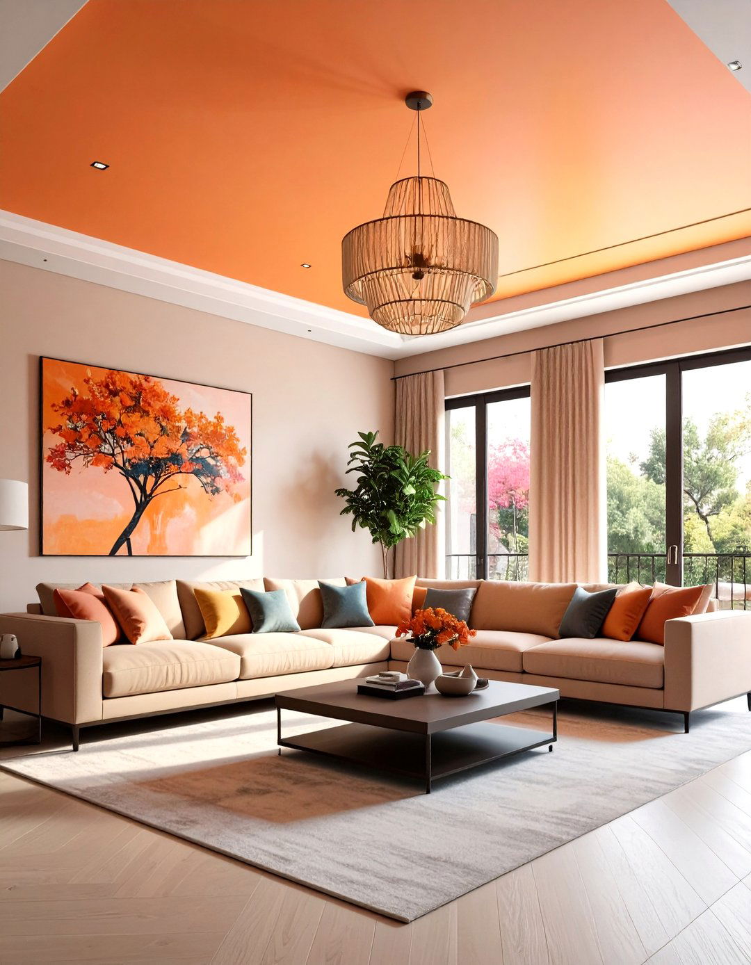 Ombre Orange Ceiling That Draws the Eye Up - 25 orange room ideas