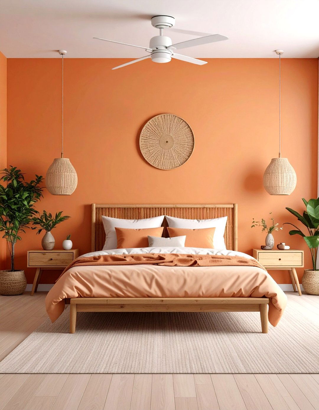 Ombre Wall Mural Evokes Dawn - 25 orange bedroom ideas