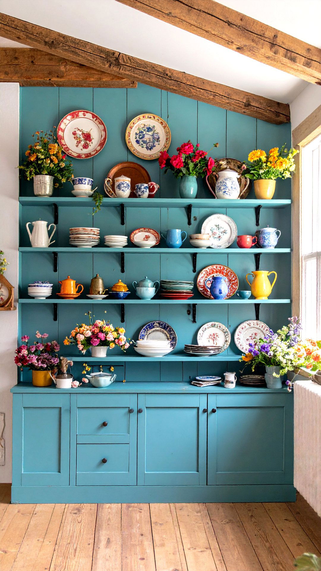 Open Shelving for Display Ready China in the Cottage Dining Room - 25 cottage dining room ideas
