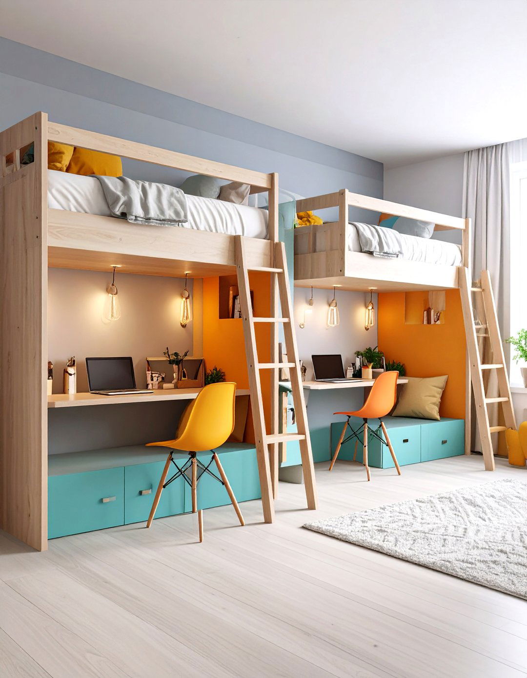 Opposite Loft Beds Creating Under Desk Work Zones - 25 2 beds in one small room ideas