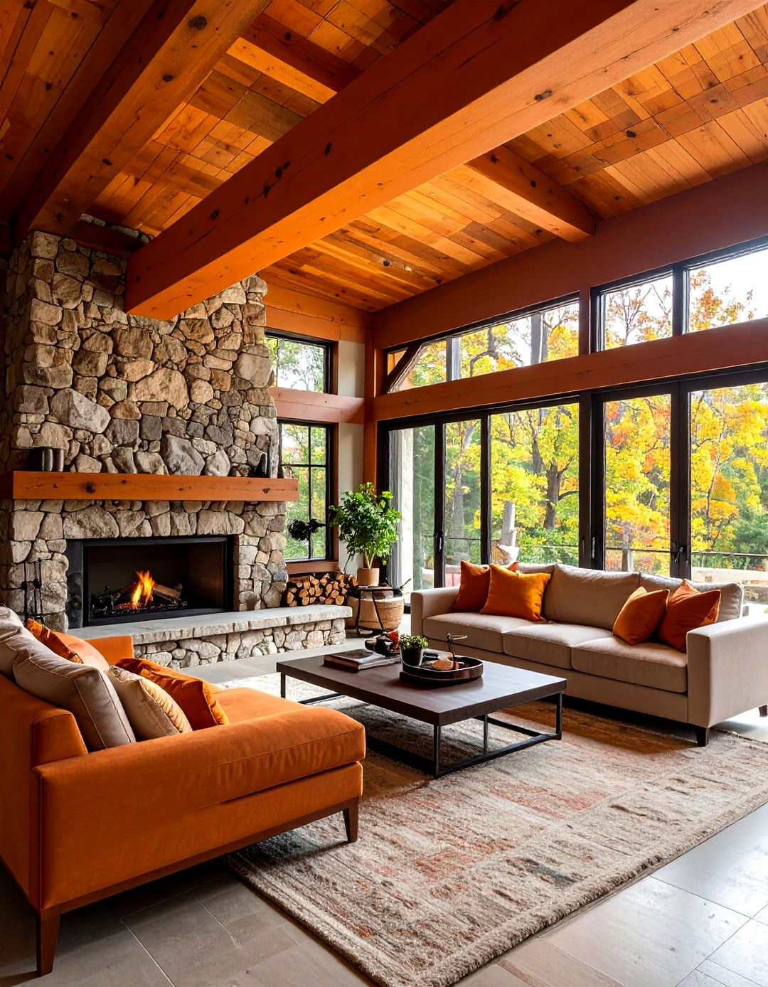 Orange Ceiling Beam Highlight in Rustic Spaces - 25 orange room ideas