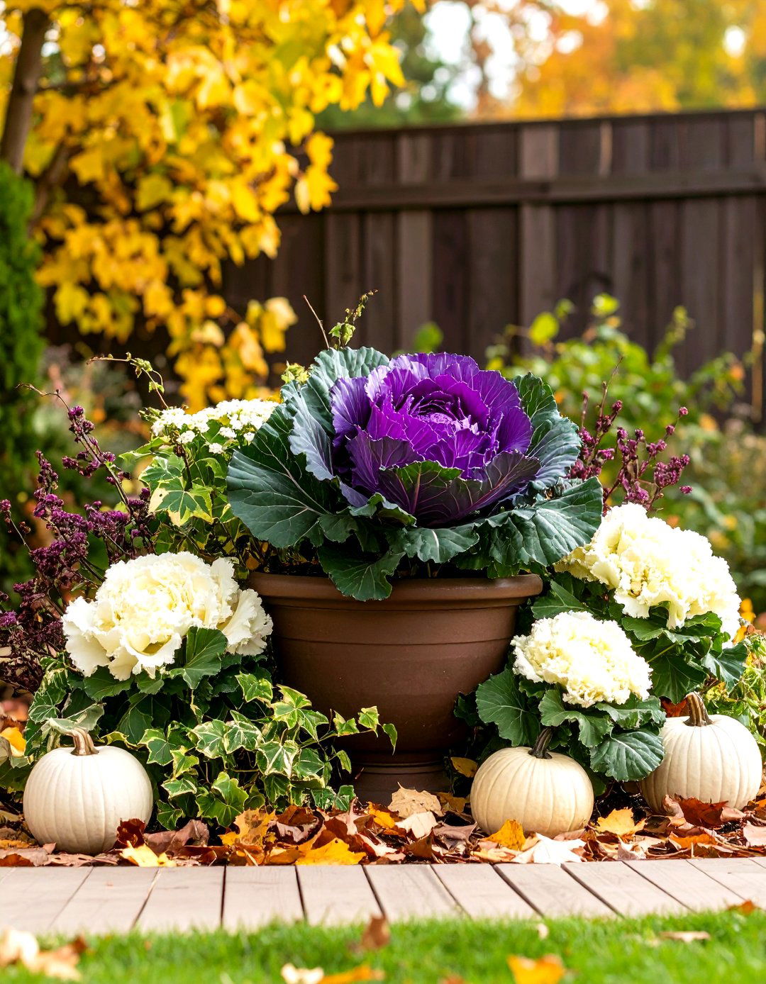 Ornamental Cabbage Centerpiece - 25 fall flower box ideas