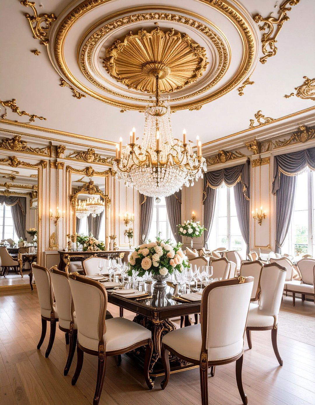 Ornate Ceiling Medallions to Amplify Dining Room Grandeur - 25 parisian dining room ideas