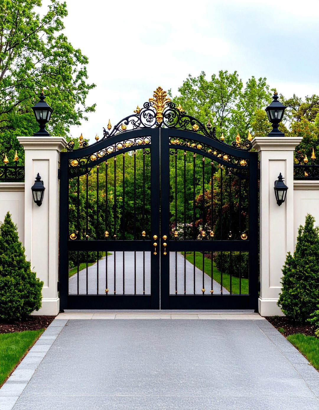 Ornate Wrought Iron Driveway Gate With Gold Accents - 25 driveway gate ideas