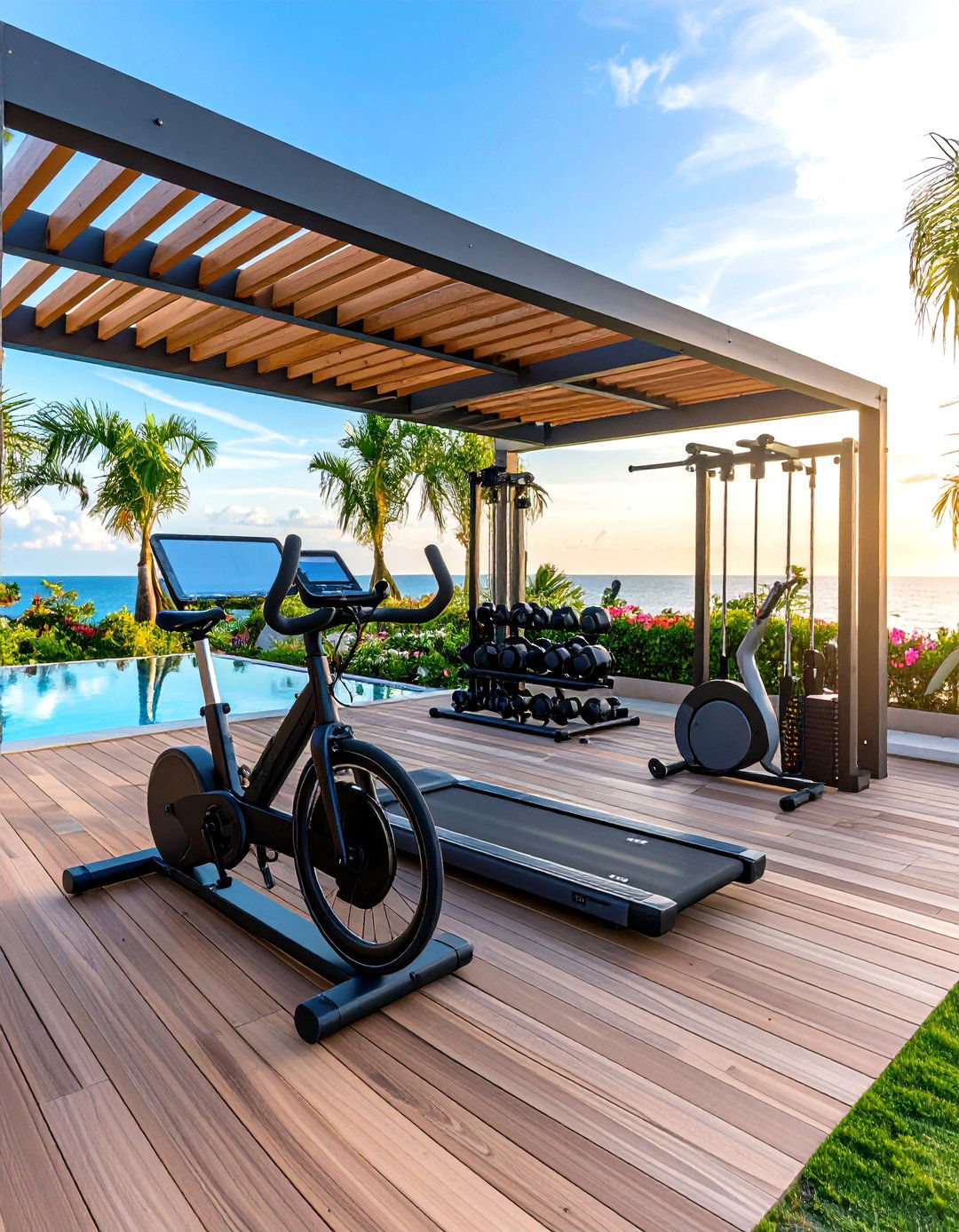 Outdoor Gym With Bike Trainer and Spin Station - 25 outdoor gym ideas