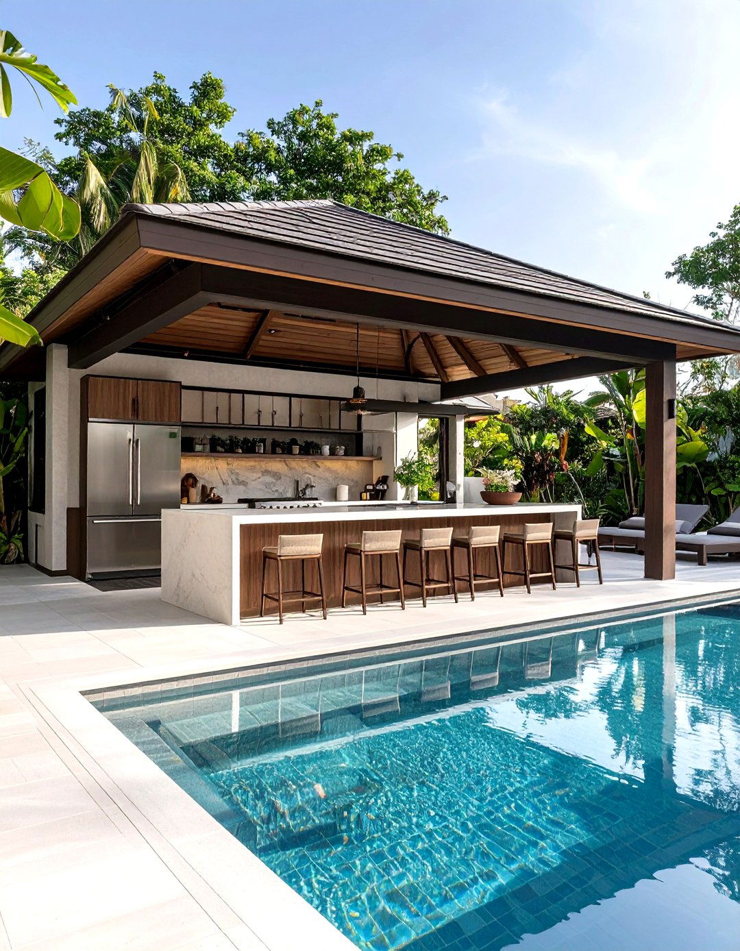 Outdoor Kitchen Gazebo and Swim Up Bar for Poolside Entertaining - 25 outdoor kitchen with a gazebo ideas