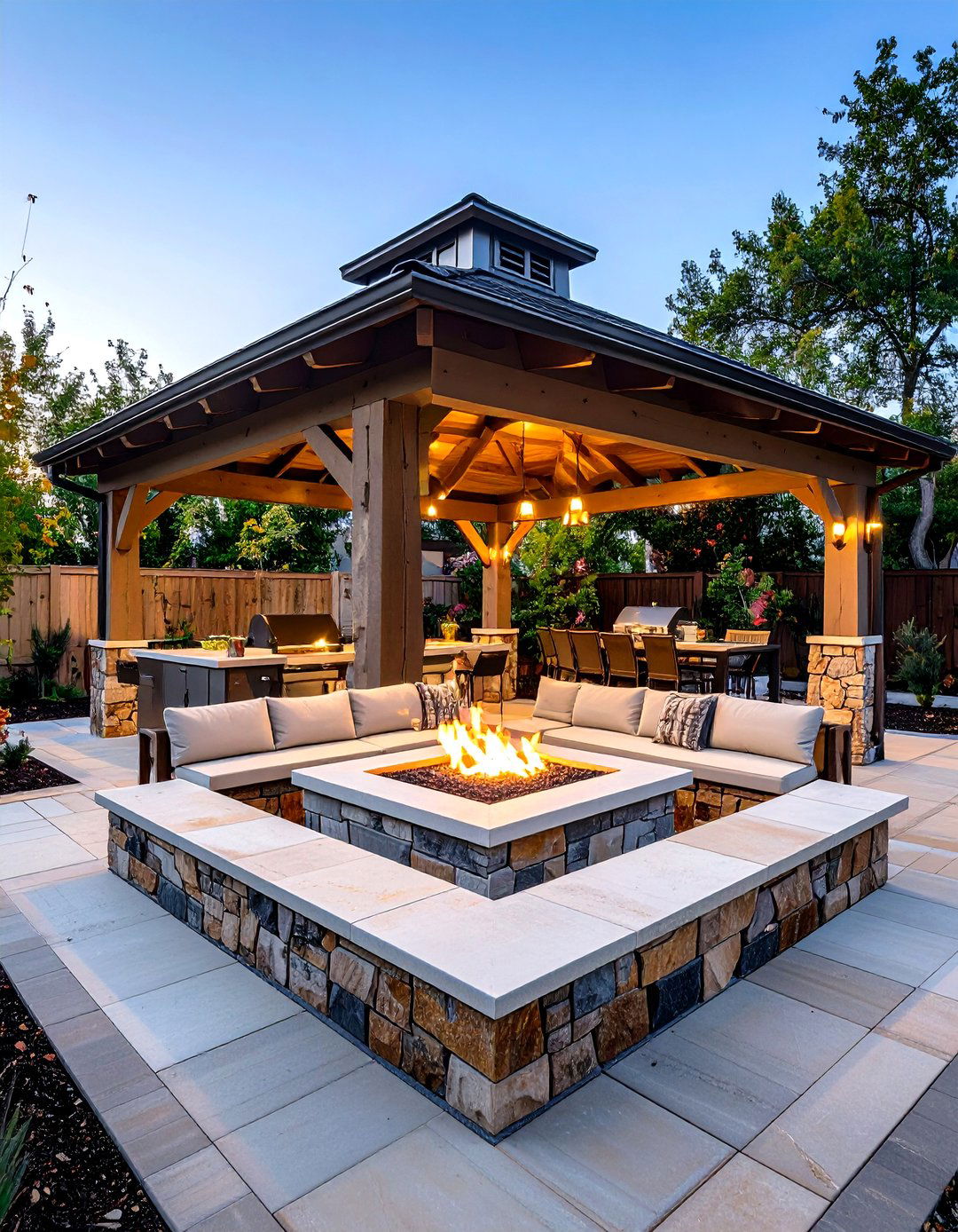 Outdoor Kitchen Gazebo with Built In Fire Pit Seating - 25 outdoor kitchen with a gazebo ideas