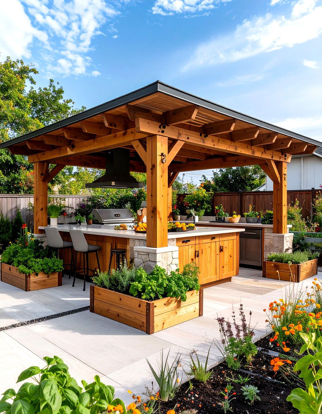 Outdoor Kitchen Gazebo with Integrated Herb Garden - 25 outdoor kitchen with a gazebo ideas