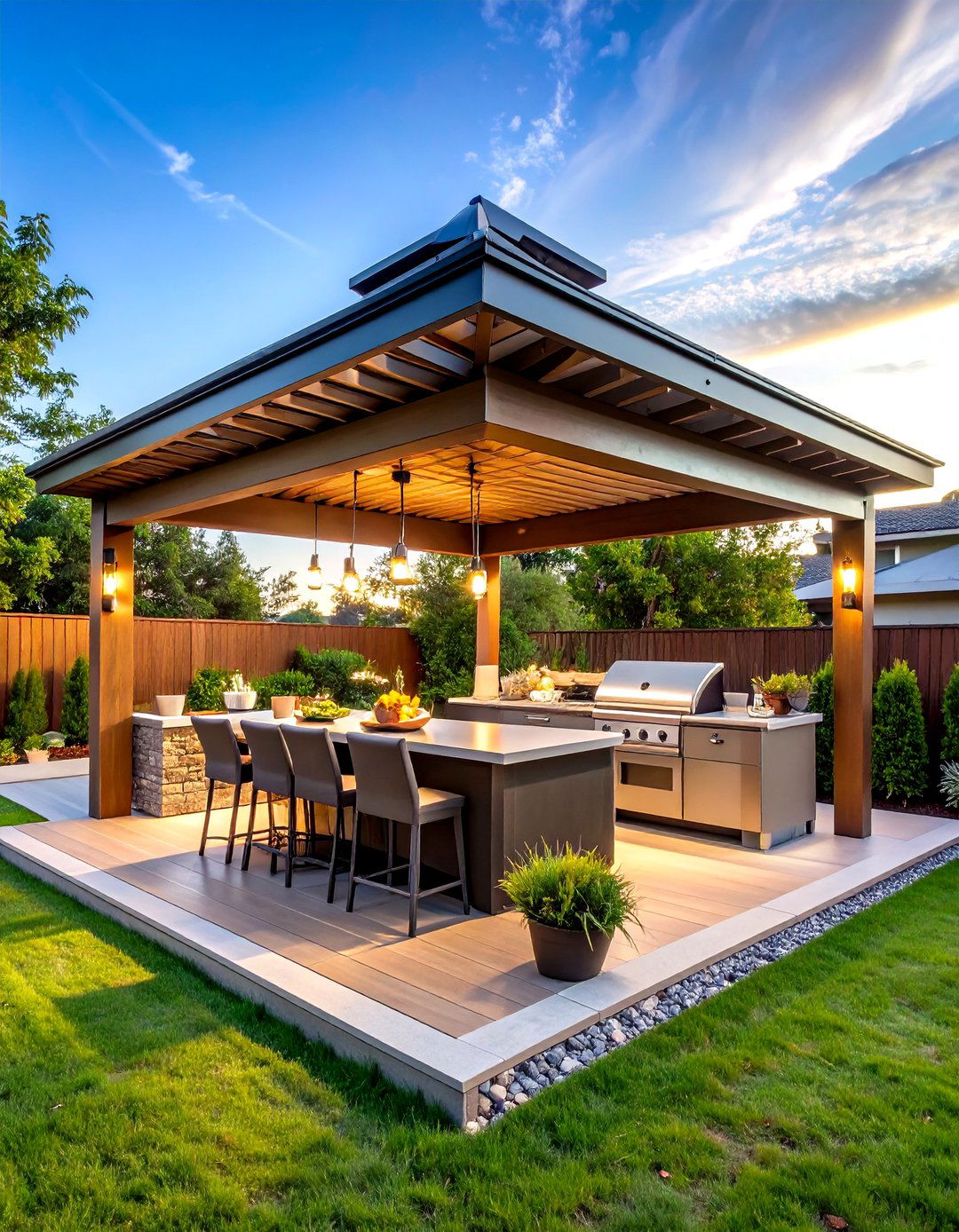 Outdoor Kitchen Gazebo with Louvered Roof Tames Sun and Rain - 25 outdoor kitchen with a gazebo ideas