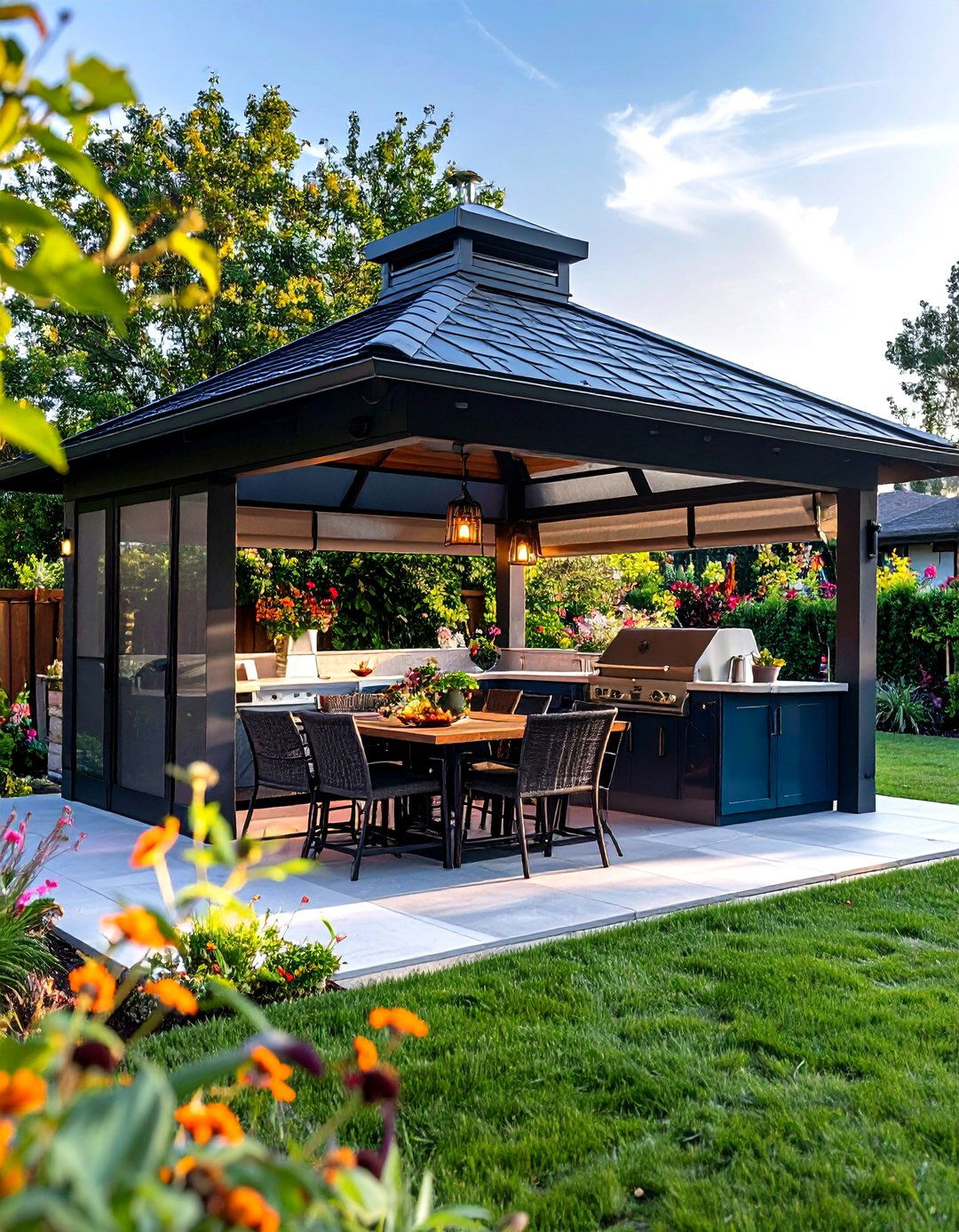 Outdoor Kitchen Gazebo with Motorized Retractable Screens - 25 outdoor kitchen with a gazebo ideas