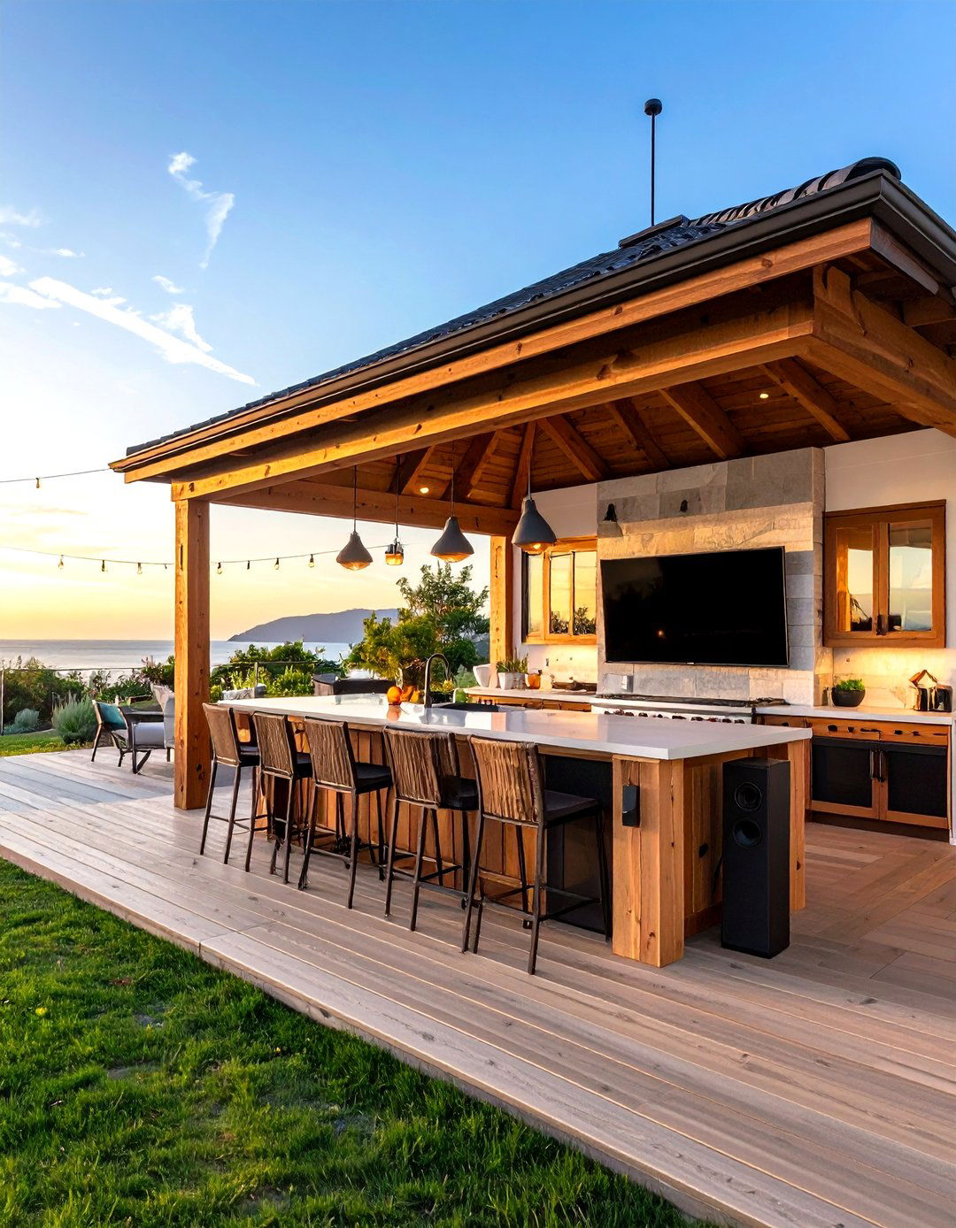 Outdoor Kitchen Gazebo with Weatherproof TV and Surround Sound - 25 outdoor kitchen with a gazebo ideas