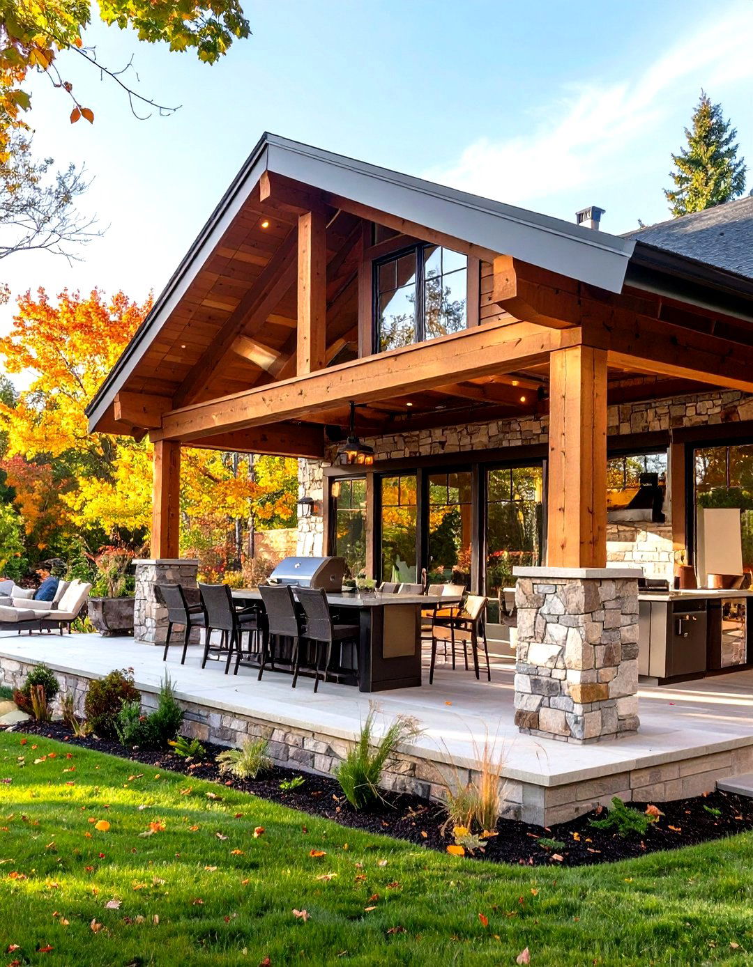 Outdoor Kitchen Open Gable Porch Ready for Year Round BBQ - 25 open gable porch ideas