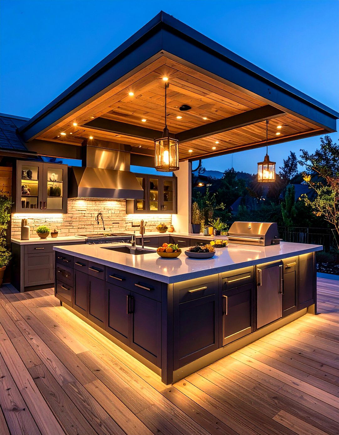 Outdoor Kitchen Station under Deck Roof - 25 partially covered deck ideas