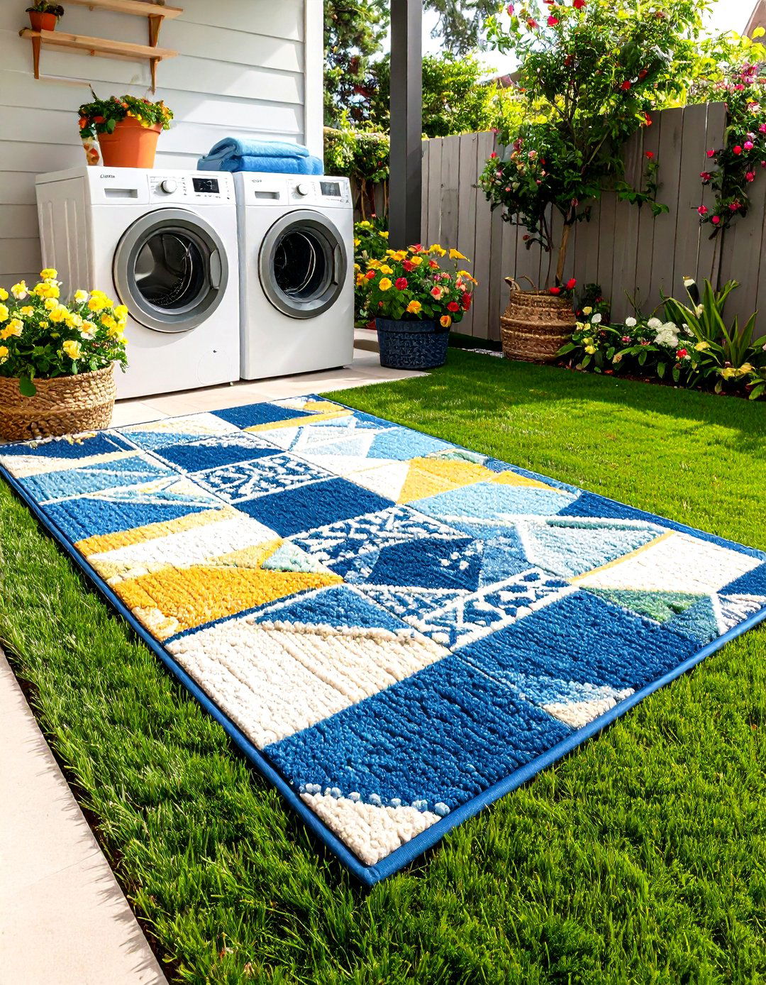 Outdoor Rug Defines the Work Zone - 25 outdoor laundry area design ideas