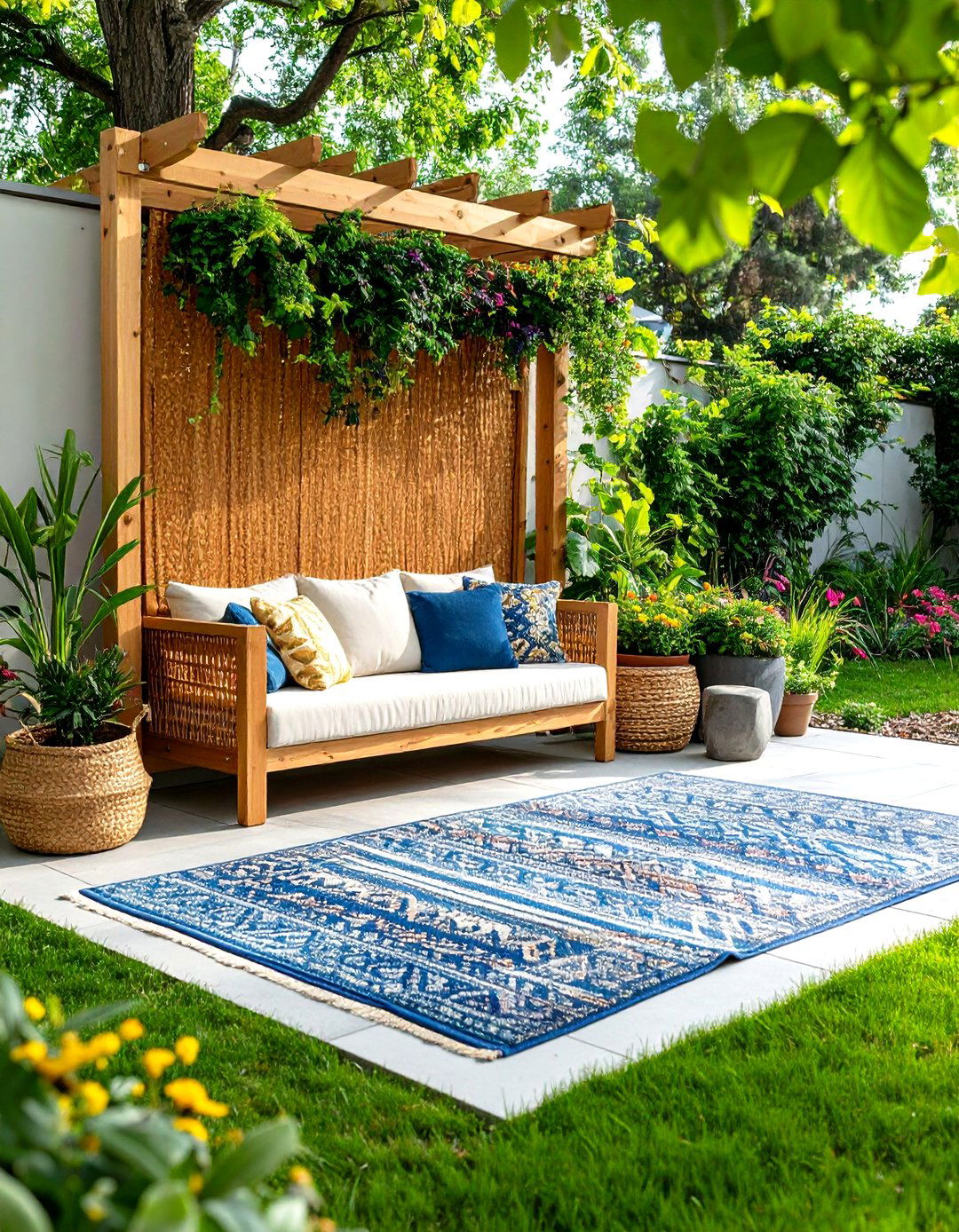 Outdoor Rug Wrapped Frame Privacy Screen - 25 outdoor privacy screen ideas