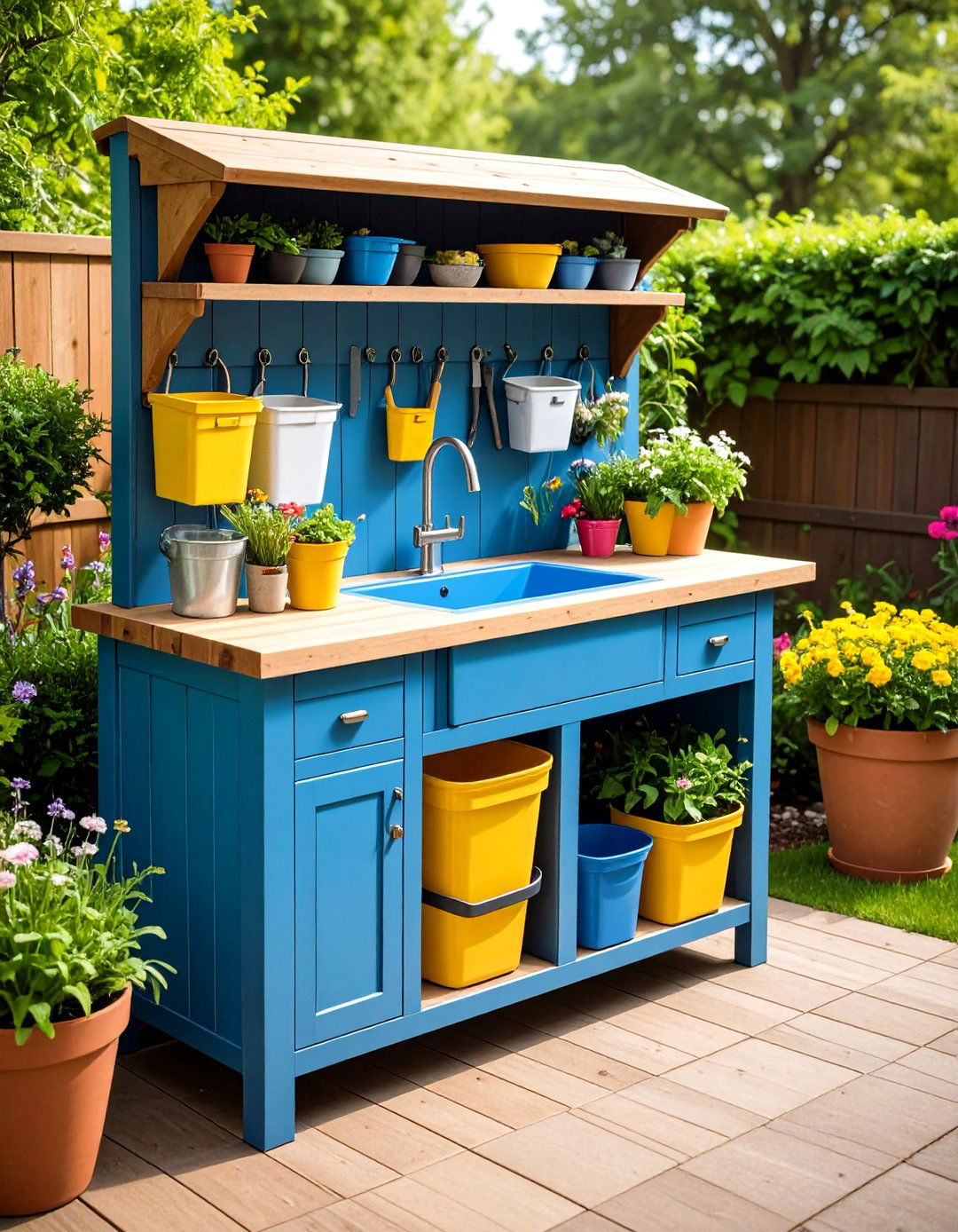 Outdoor Sink With Integrated Storage Bins and Hooks - 25 outdoor sink ideas