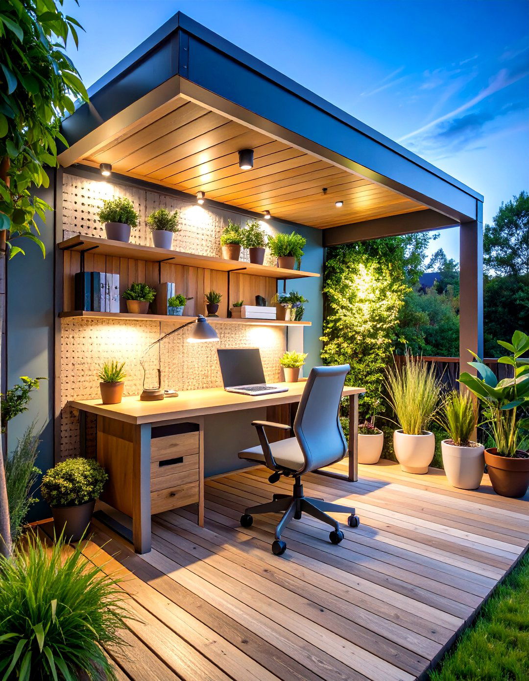Outdoor Workspace under Deck Shade - 25 partially covered deck ideas
