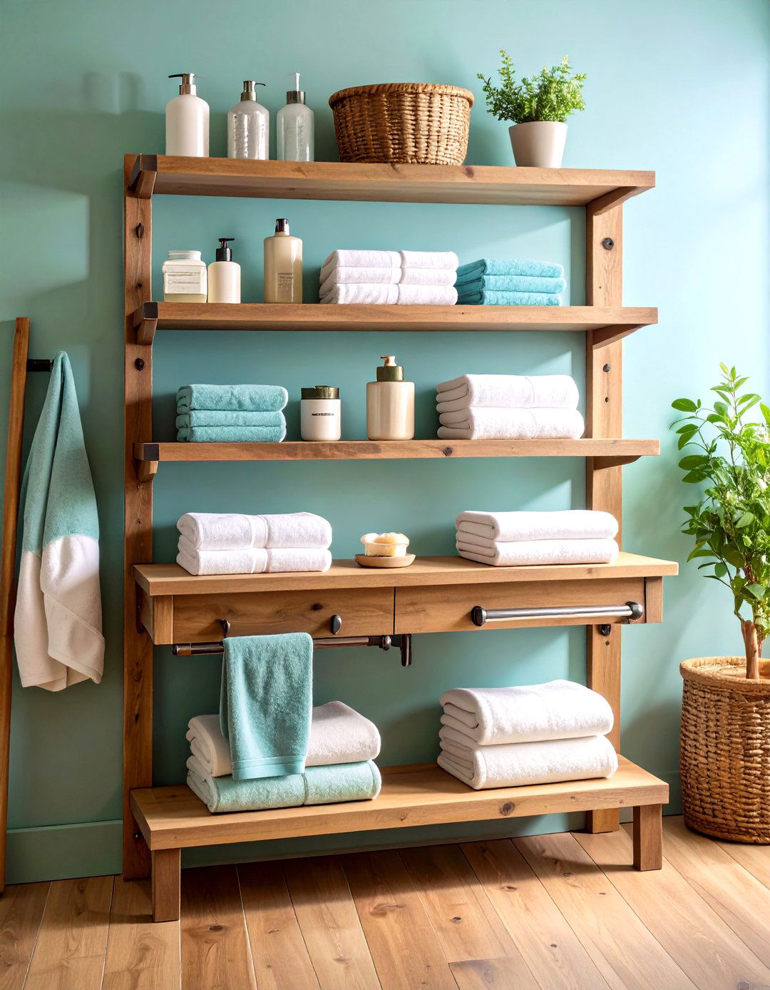 Over Toilet Storage With Integrated Towel Bar - 25 over toilet storage ideas