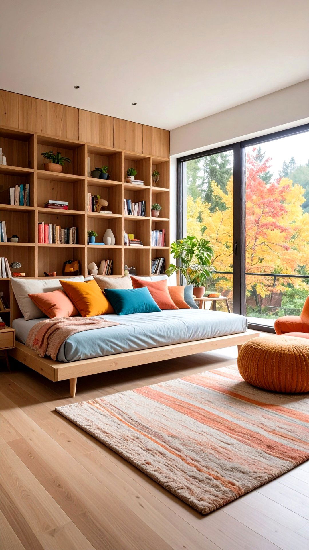 Overhead Cube Bookcases Above a Deep Window Daybed - 25 bookcases around window design ideas