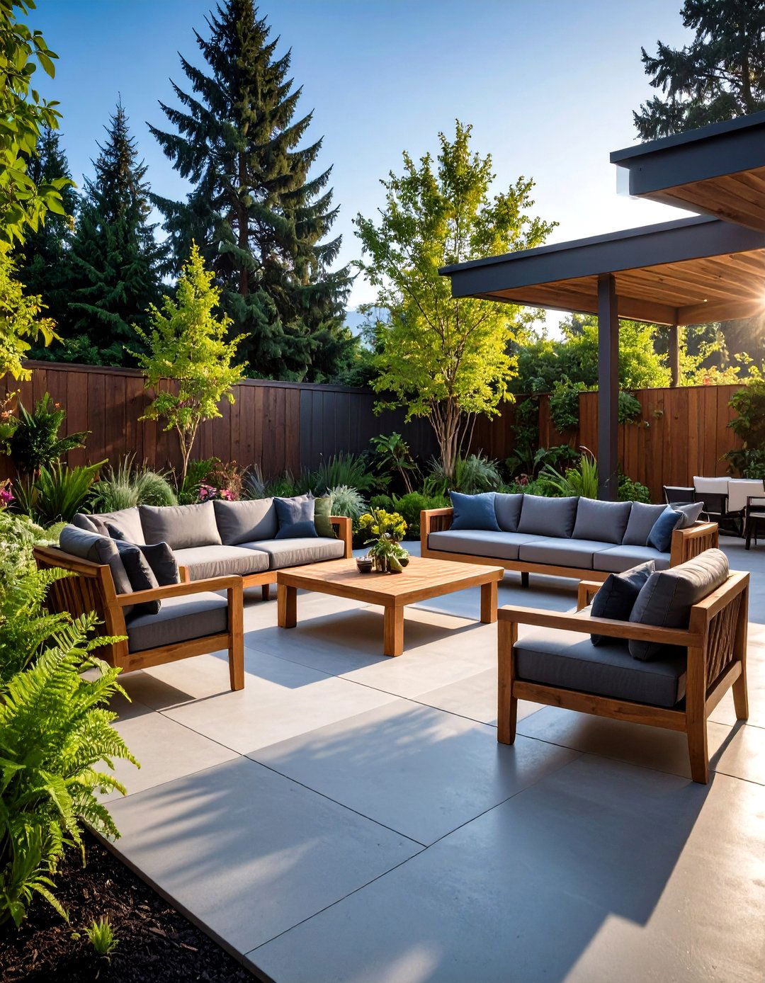 Oversize Botanical Silhouette Painted Concrete Patio - 25 painted concrete patio ideas