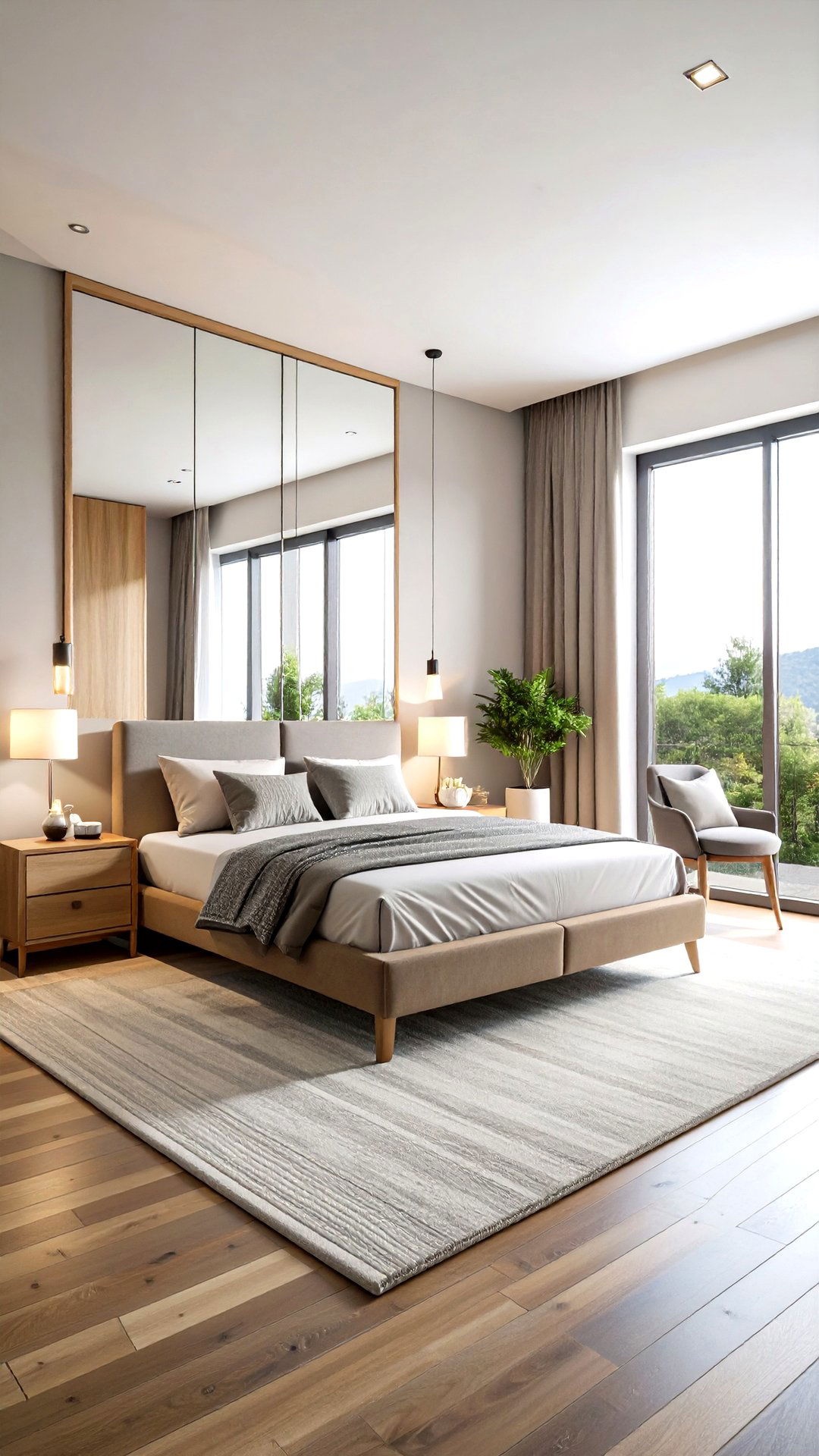 Oversize Mirror to Multiply Light - 25 minimalist bedroom ideas