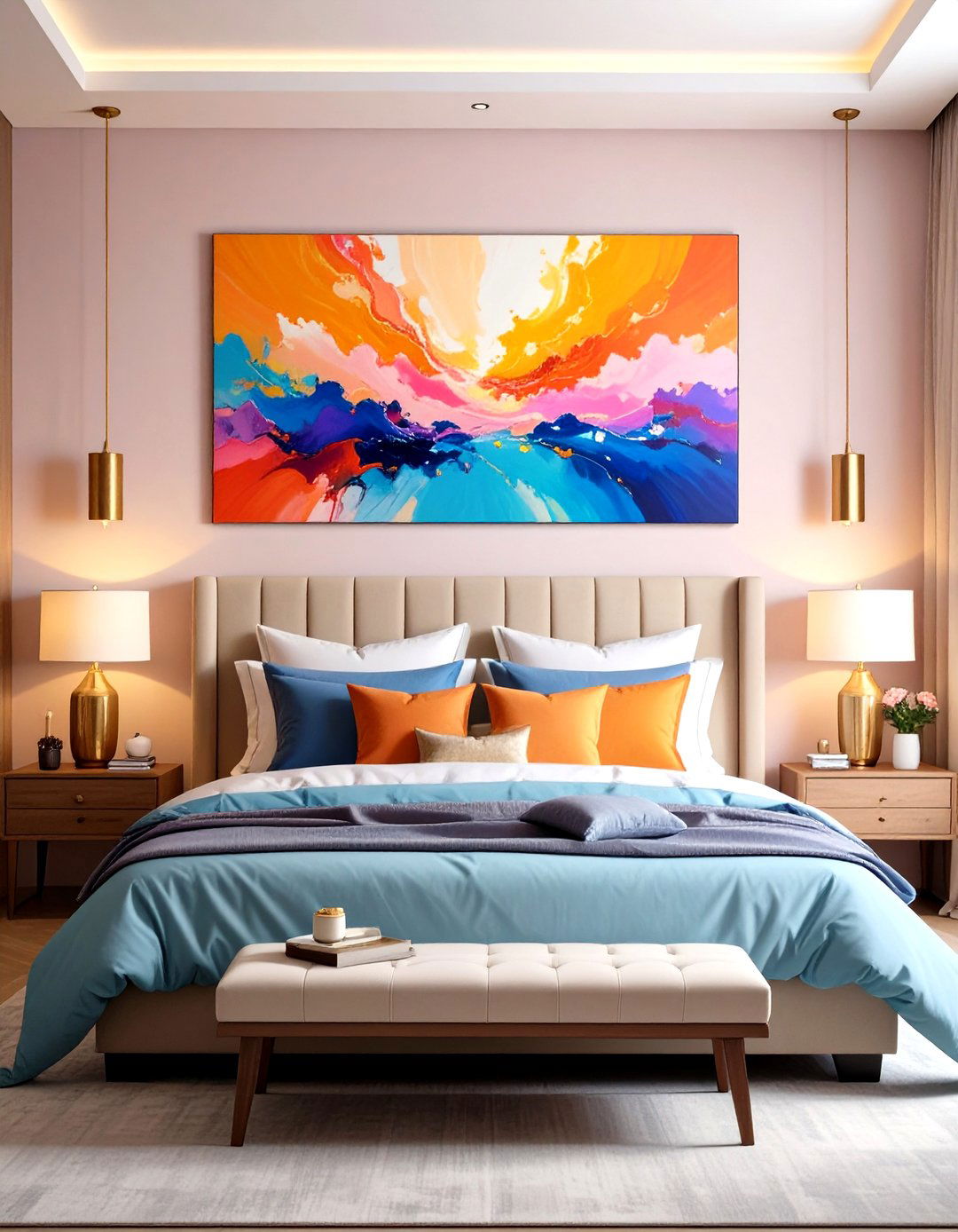 Oversized Artwork for Headboard Free Drama - 25 no headboard ideas