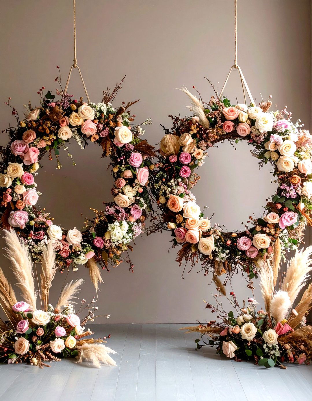 Oversized Dried Floral Wreaths Fall Wedding Decor - 25 fall wedding décor ideas