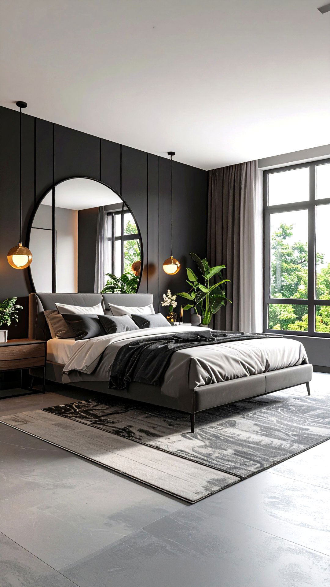 Oversized Mirror Amplifier - 25 black accent wall bedroom ideas
