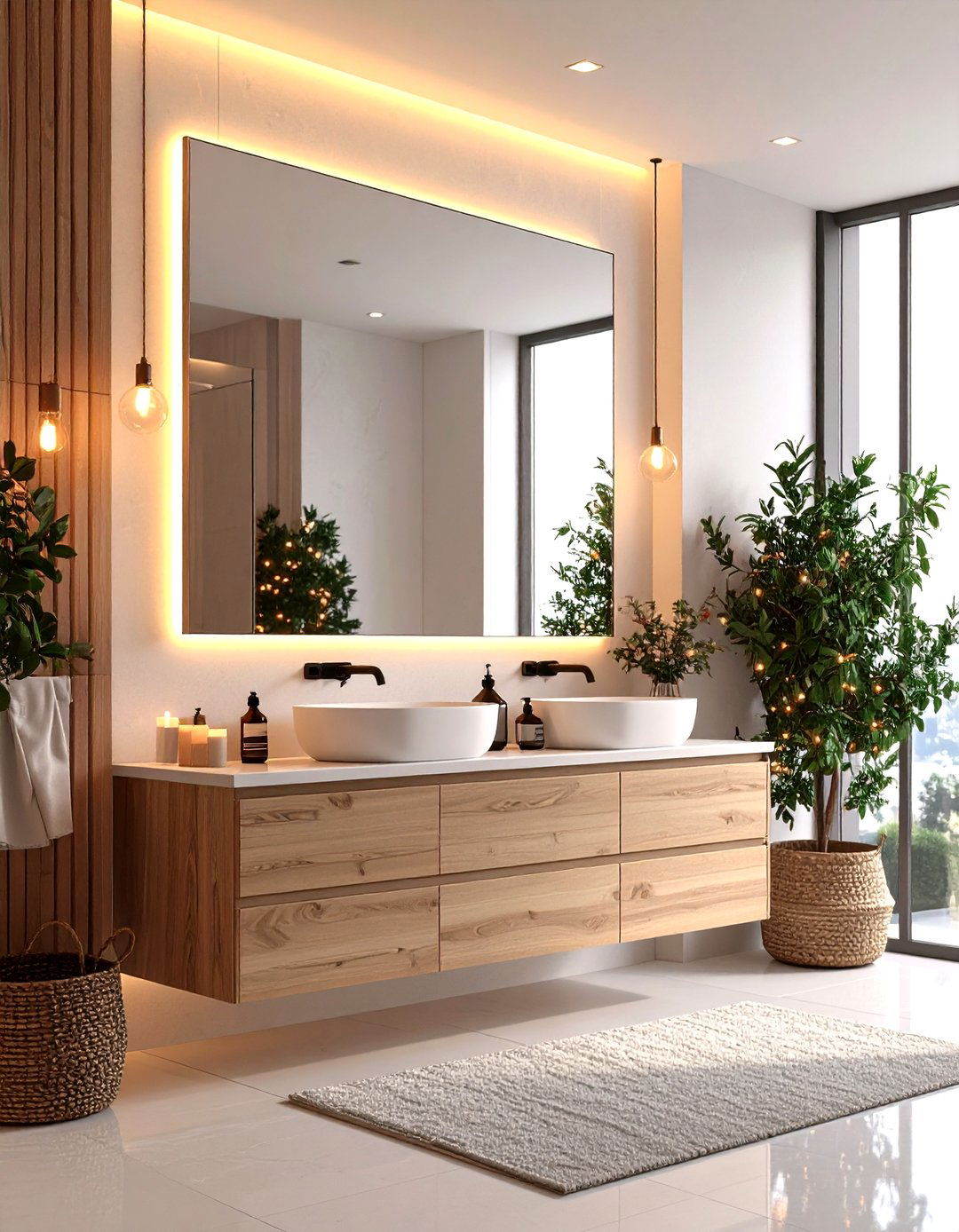 Oversized Mirror Doubles Perceived Space - 25 minimalist bathroom ideas