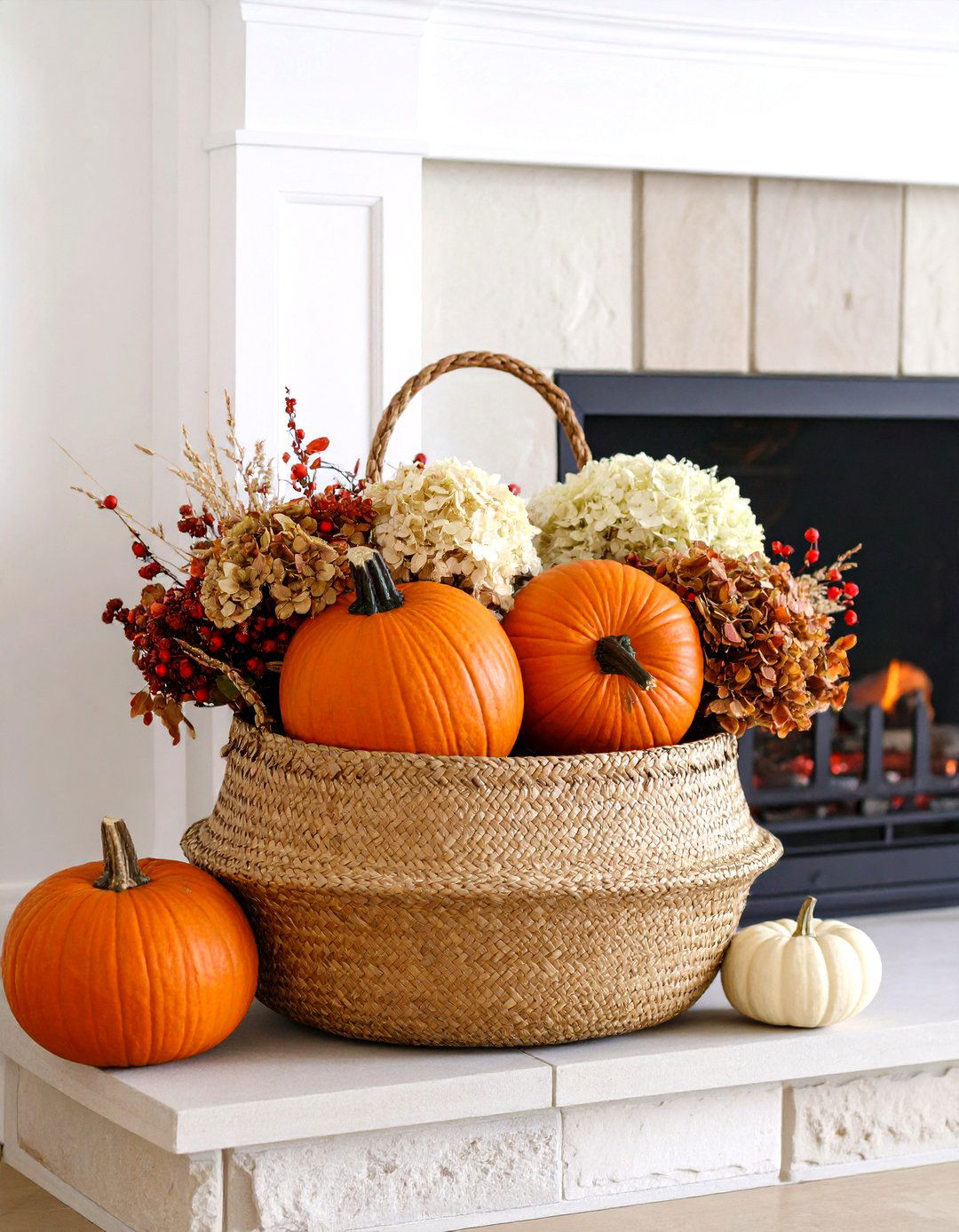 Oversized Woven Basket Centerpiece Mantel - 25 fall mantel decor ideas