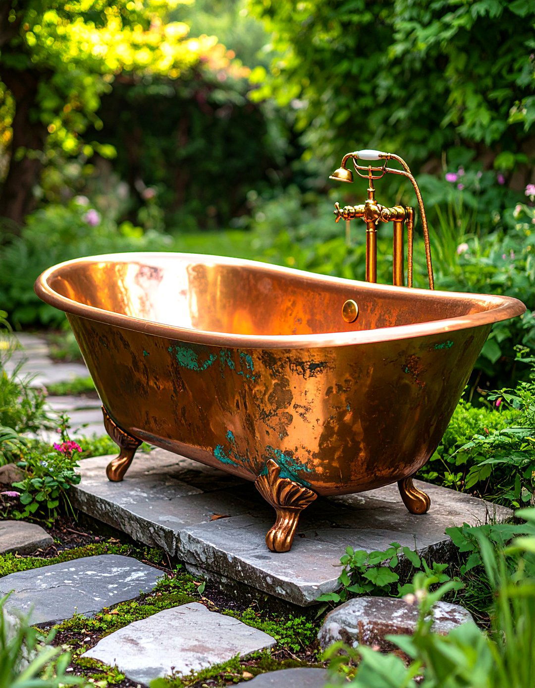 Oxidised Copper Show Piece Tub - 25 outdoor bathtub ideas