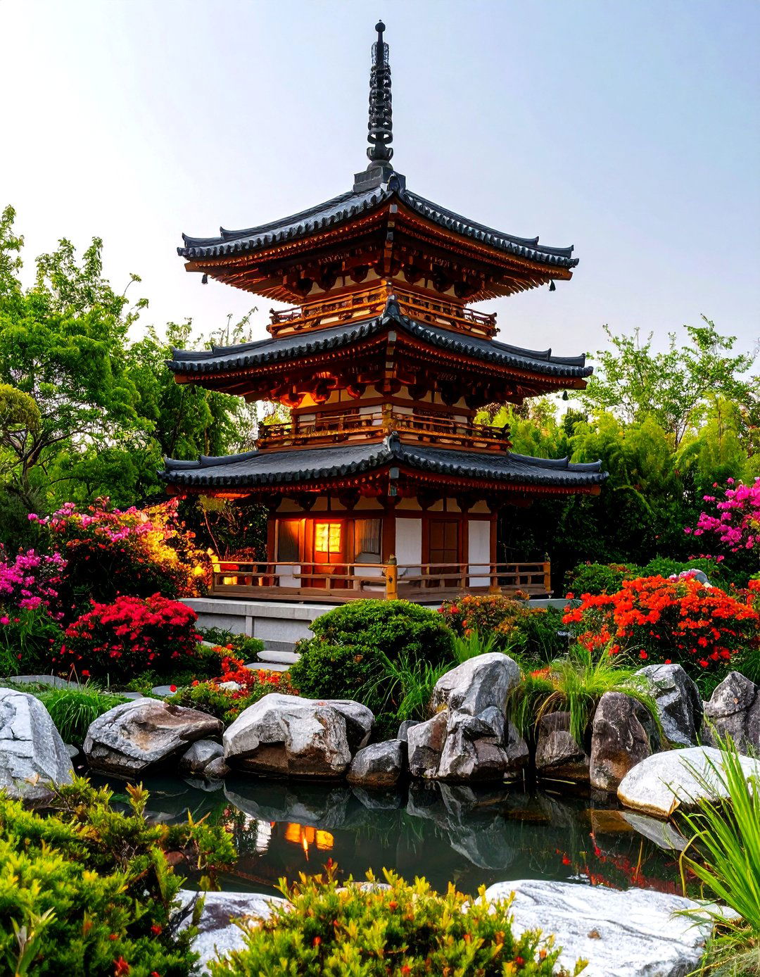 Pagoda Sculpture Focal Point Anchoring Landscape - 25 asian landscaping ideas